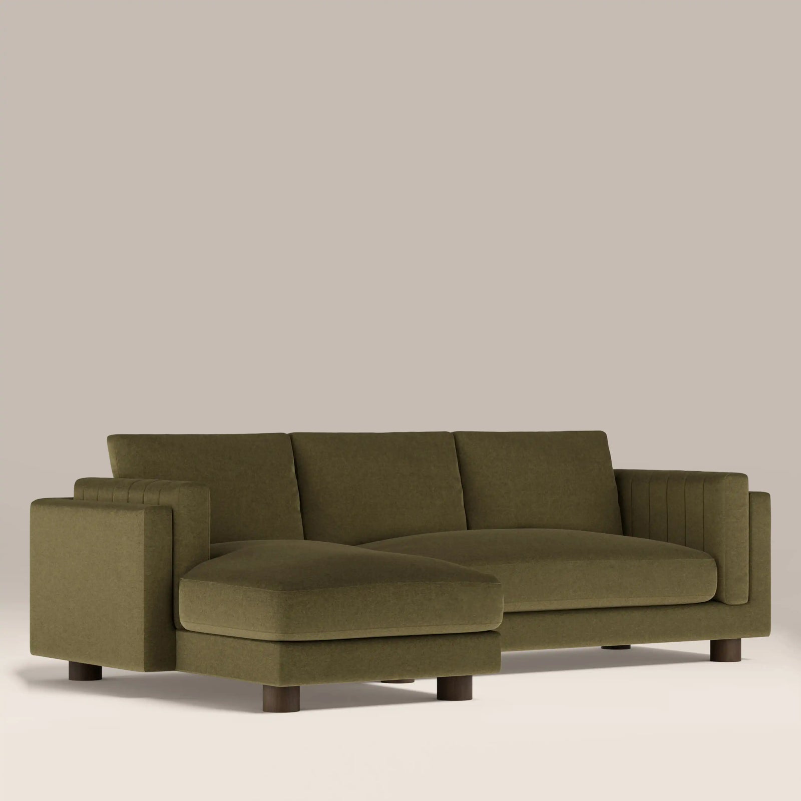 Halton Left Hand Chaise Sofa | Moss Green Sustainable Mohair Velvet