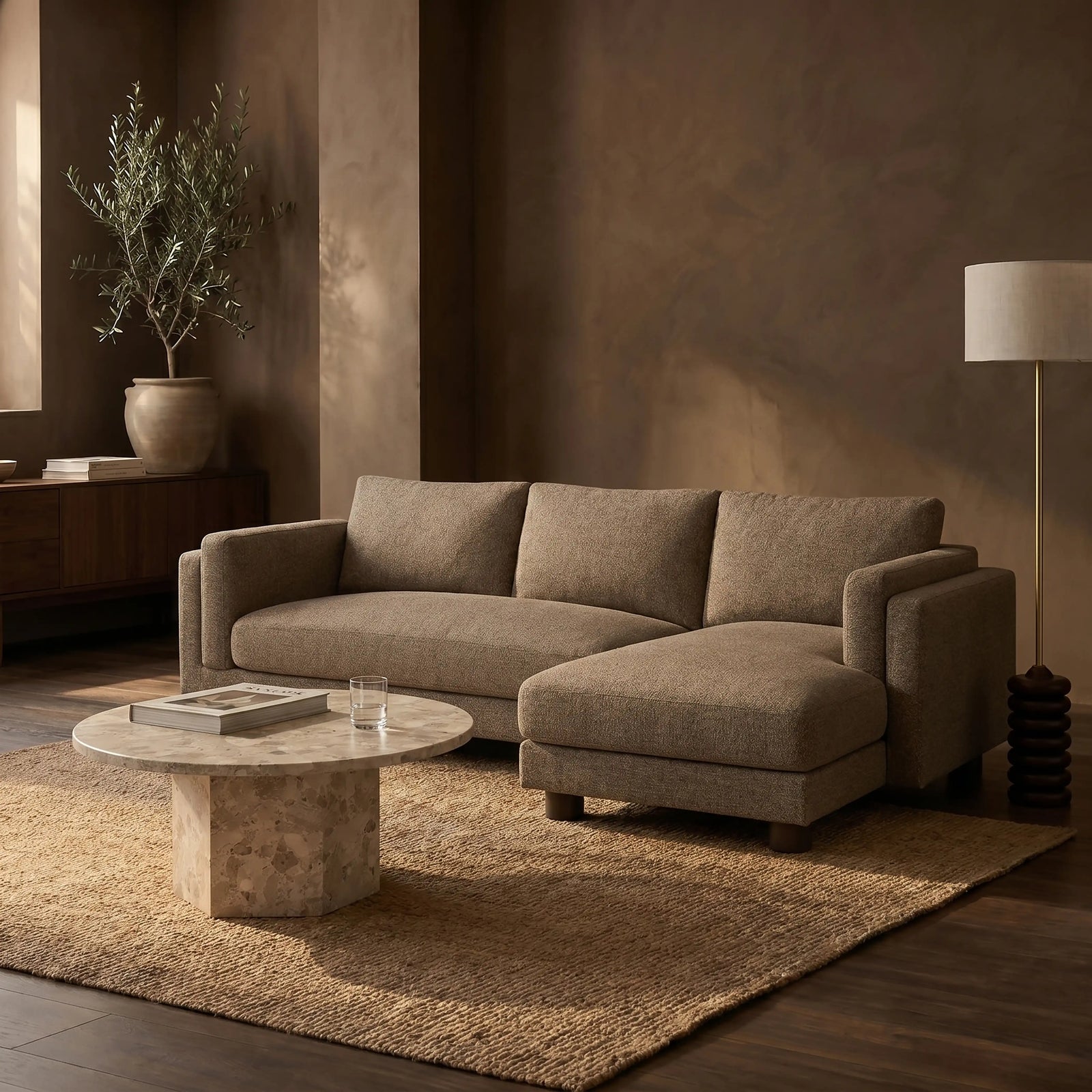 Halton Right Hand 3 Seater Chaise Sofa | Speckled Cappuccino Boucle
