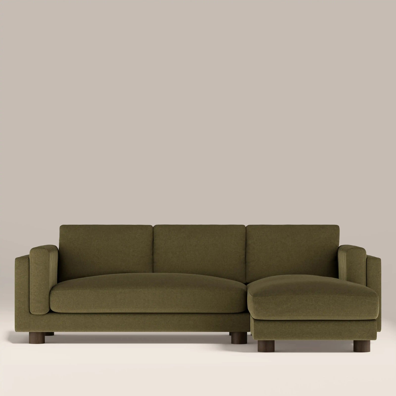 Halton Right Hand Chaise Sofa | Moss Green Sustainable Mohair Velvet