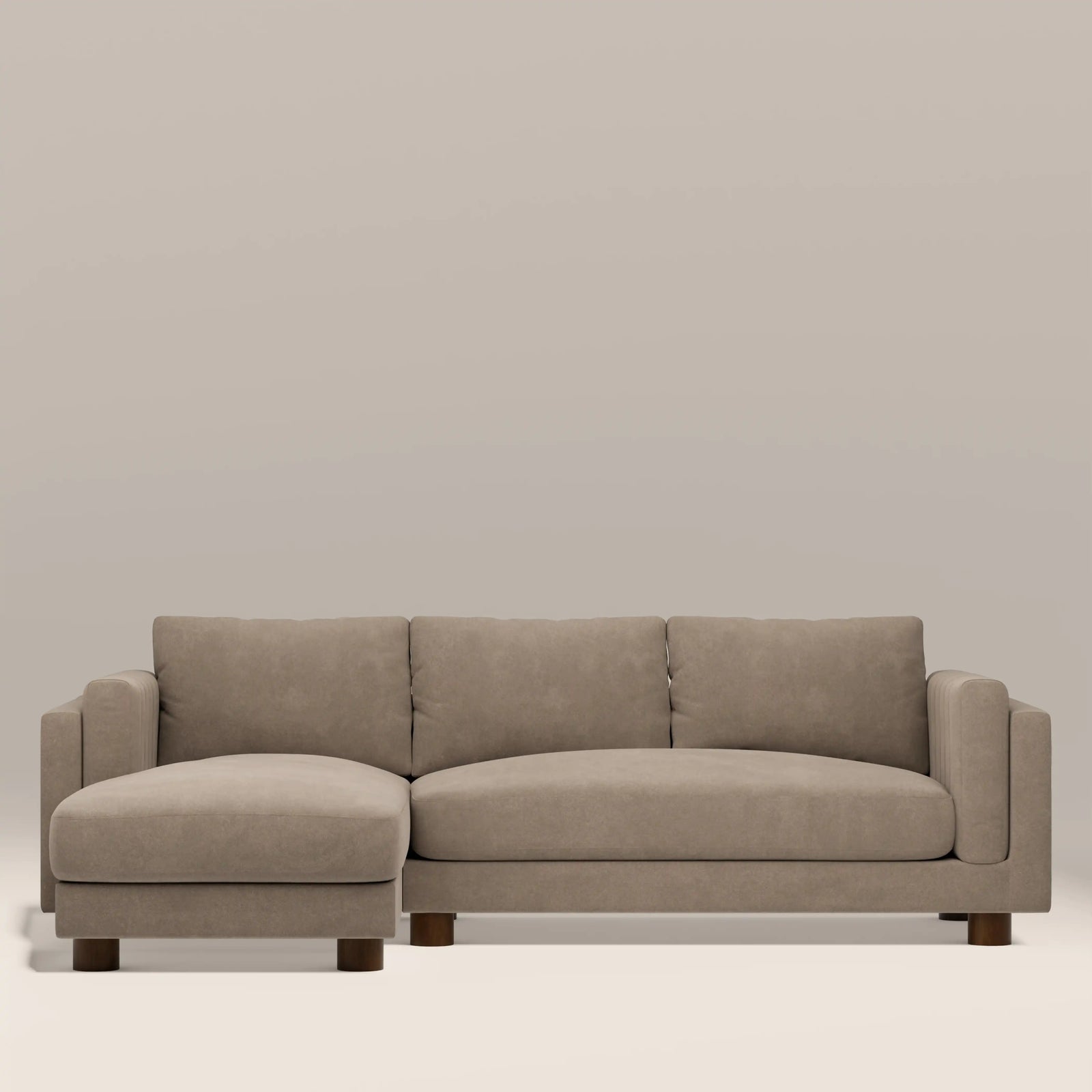Halton Left Hand Chaise Sofa | Truffle Brown Sustainable Mohair Velvet