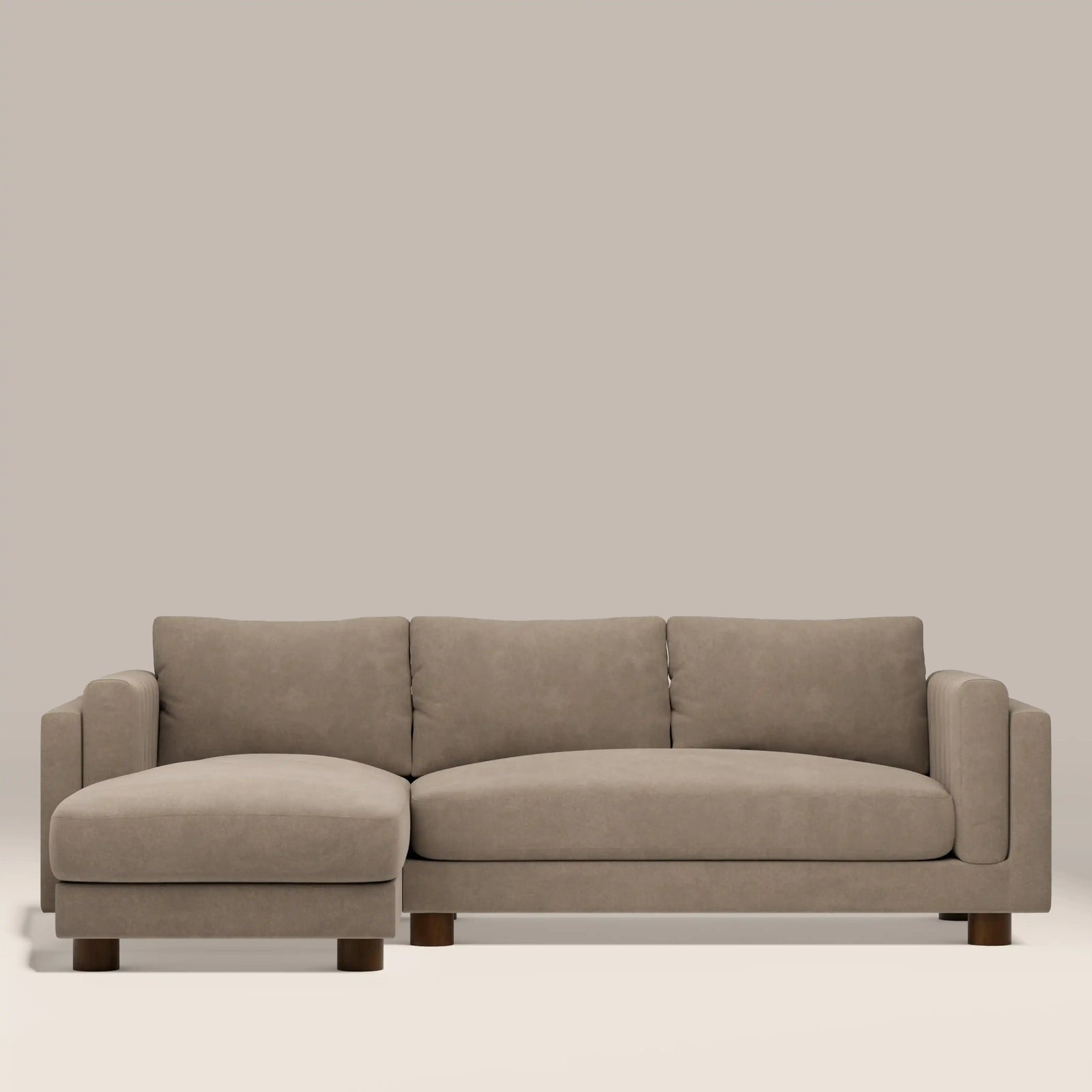 Halton Left Hand Chaise Sofa | Truffle Brown Sustainable Mohair Velvet