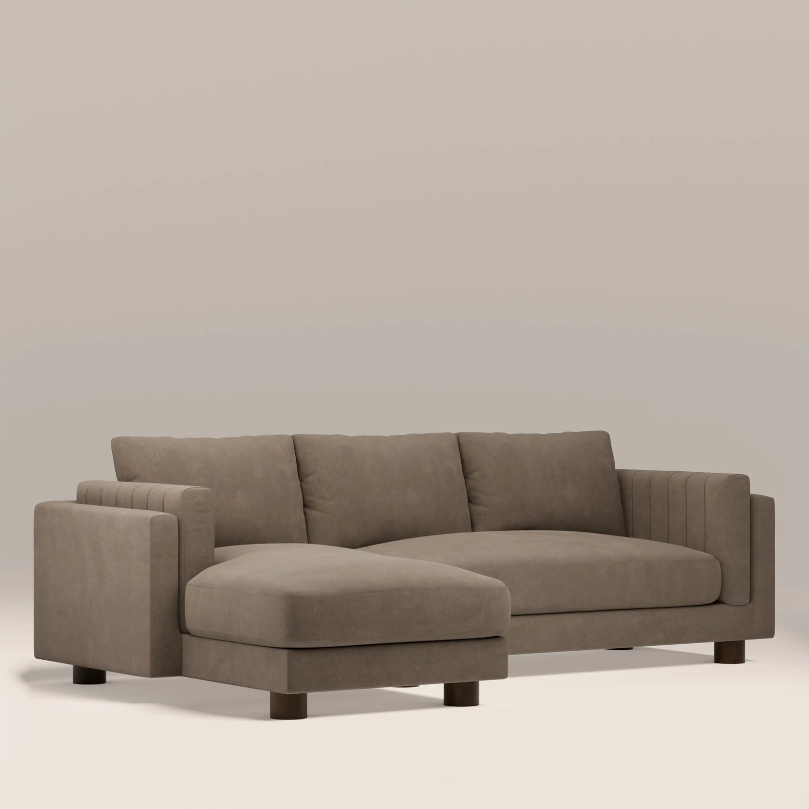 Halton Left Hand Chaise Sofa | Truffle Brown Sustainable Mohair Velvet