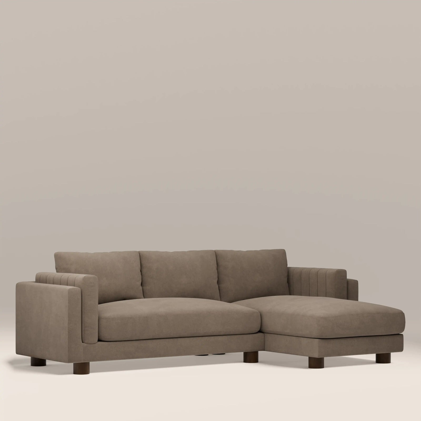 Halton Right Hand Chaise Sofa | Truffle Brown Sustainable Mohair Velvet