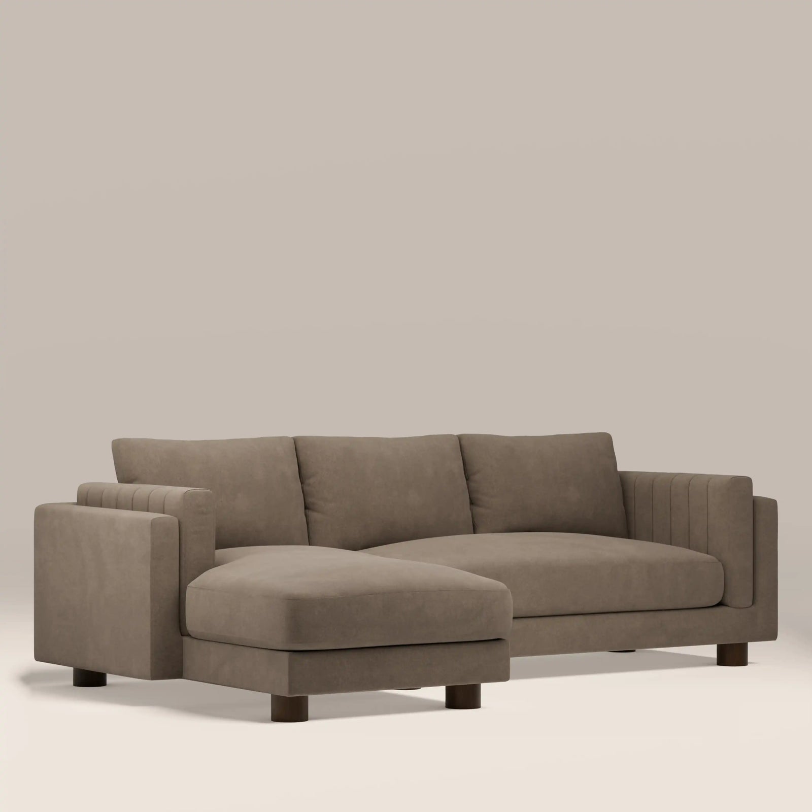 Halton Left Hand Chaise Sofa | Truffle Brown Sustainable Mohair Velvet