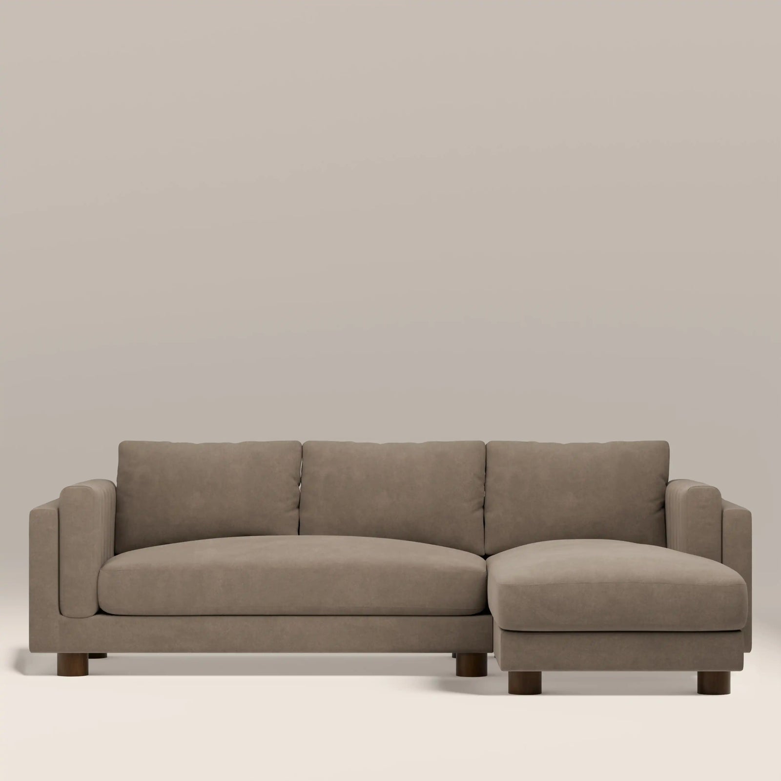Halton Right Hand Chaise Sofa | Truffle Brown Sustainable Mohair Velvet