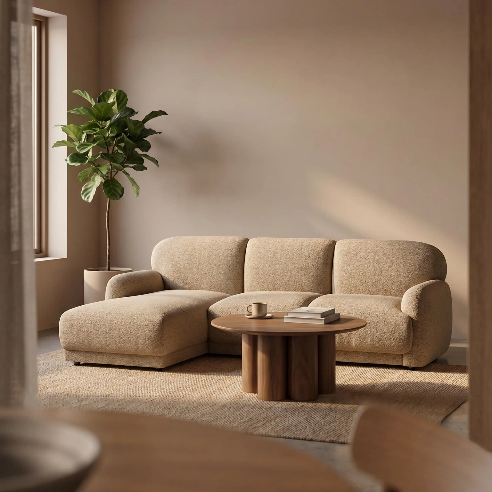 Cloud Left Hand 3 Seater Chaise Sofa | Speckled Latte Boucle