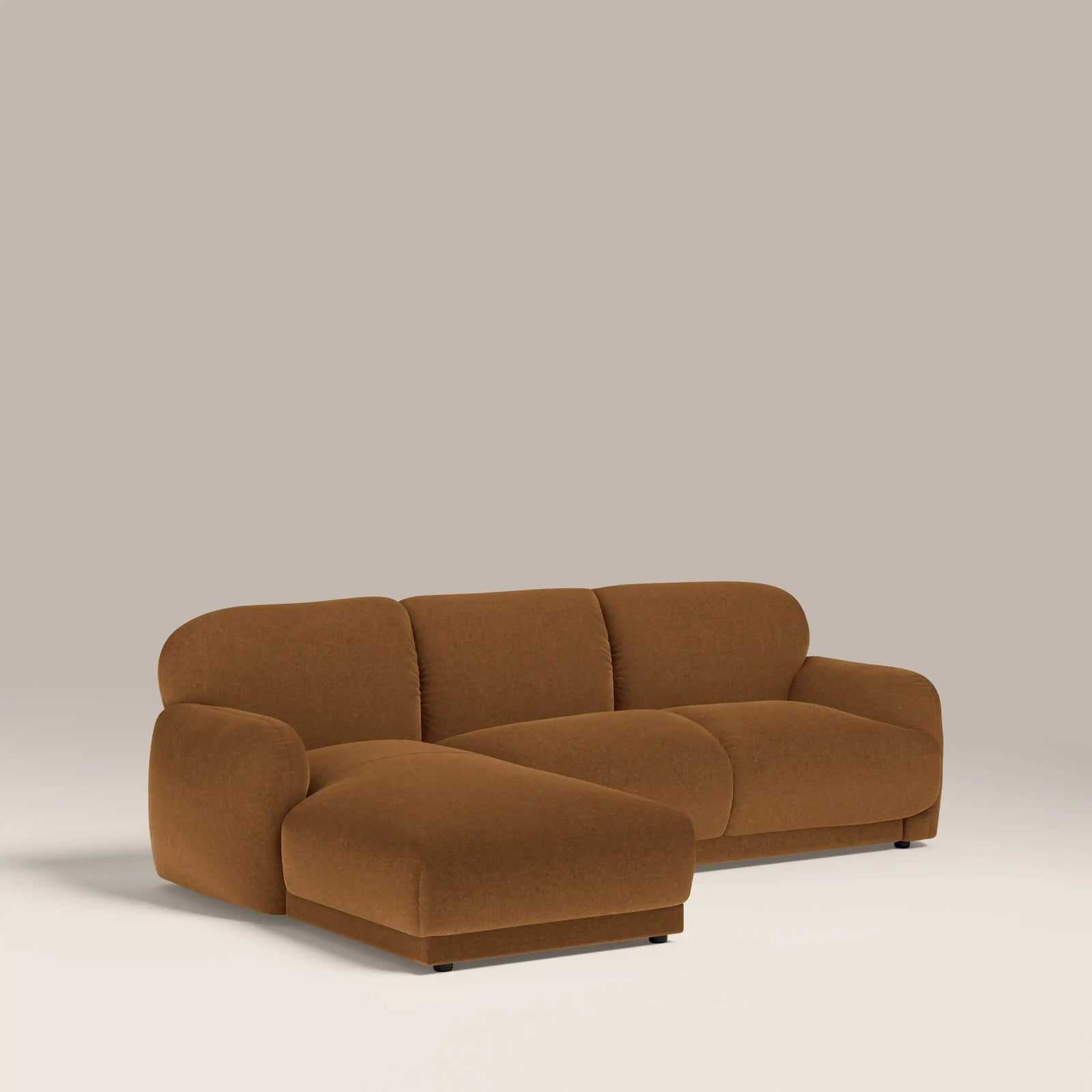 Cloud Left Hand Chaise Sofa | Caramel Brown Sustainable Mohair Velvet