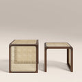 Atley Set of 2 Square Nesting Side Tables | Natural Cane & Walnut
