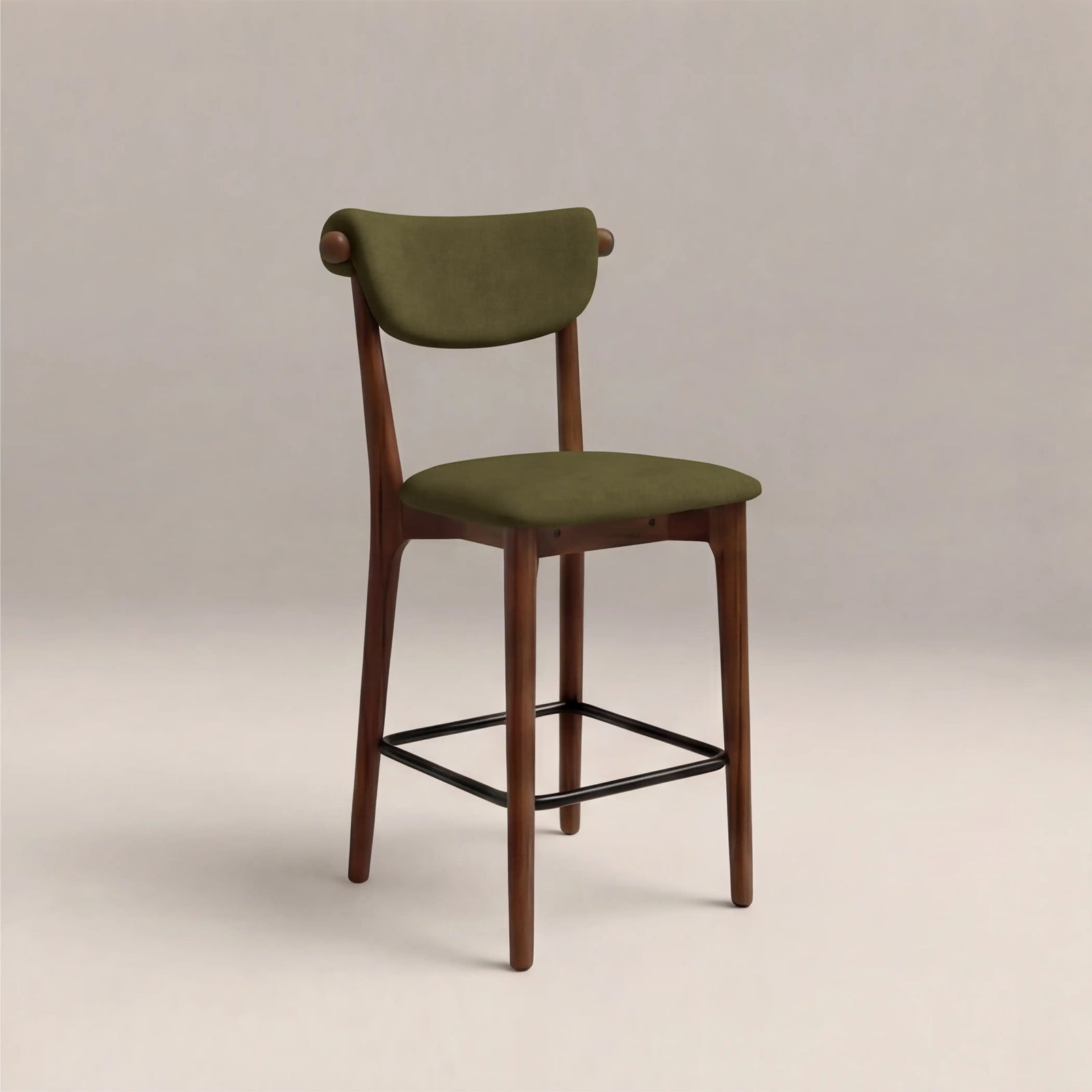 Nobu Kitchen Stool | Moss Green Sustainable Mohair Velvet & Walnut
