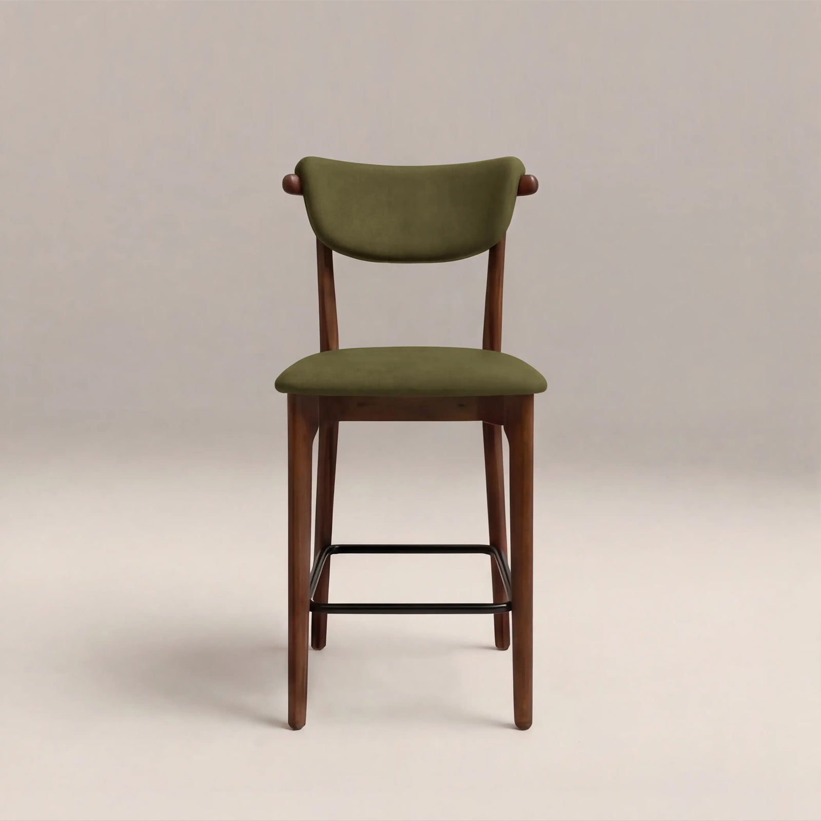 Nobu Kitchen Stool | Moss Green Sustainable Mohair Velvet & Walnut