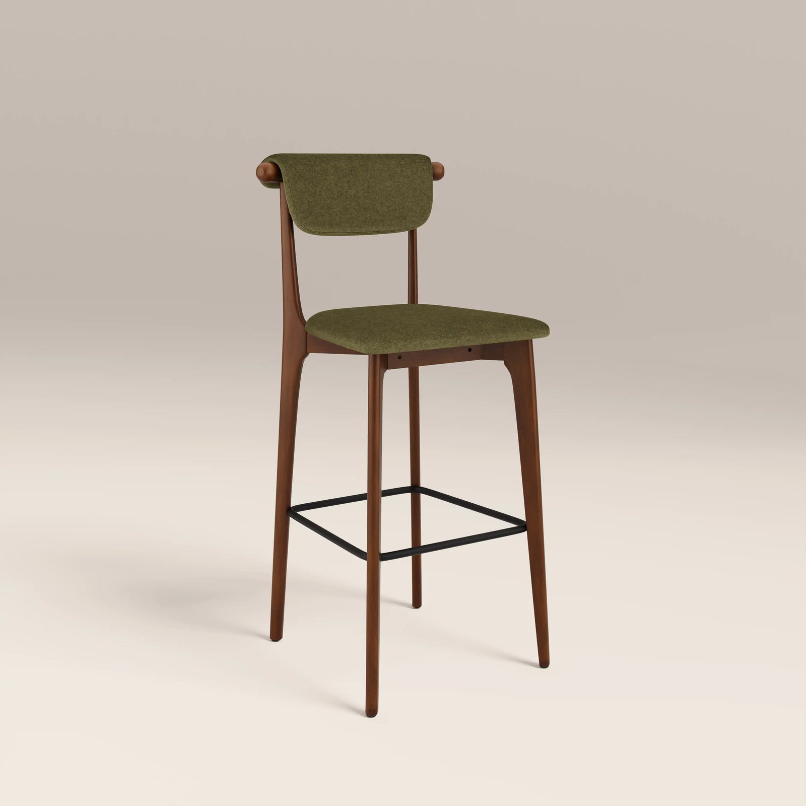 Nobu Kitchen Stool | Moss Green Sustainable Mohair Velvet & Walnut