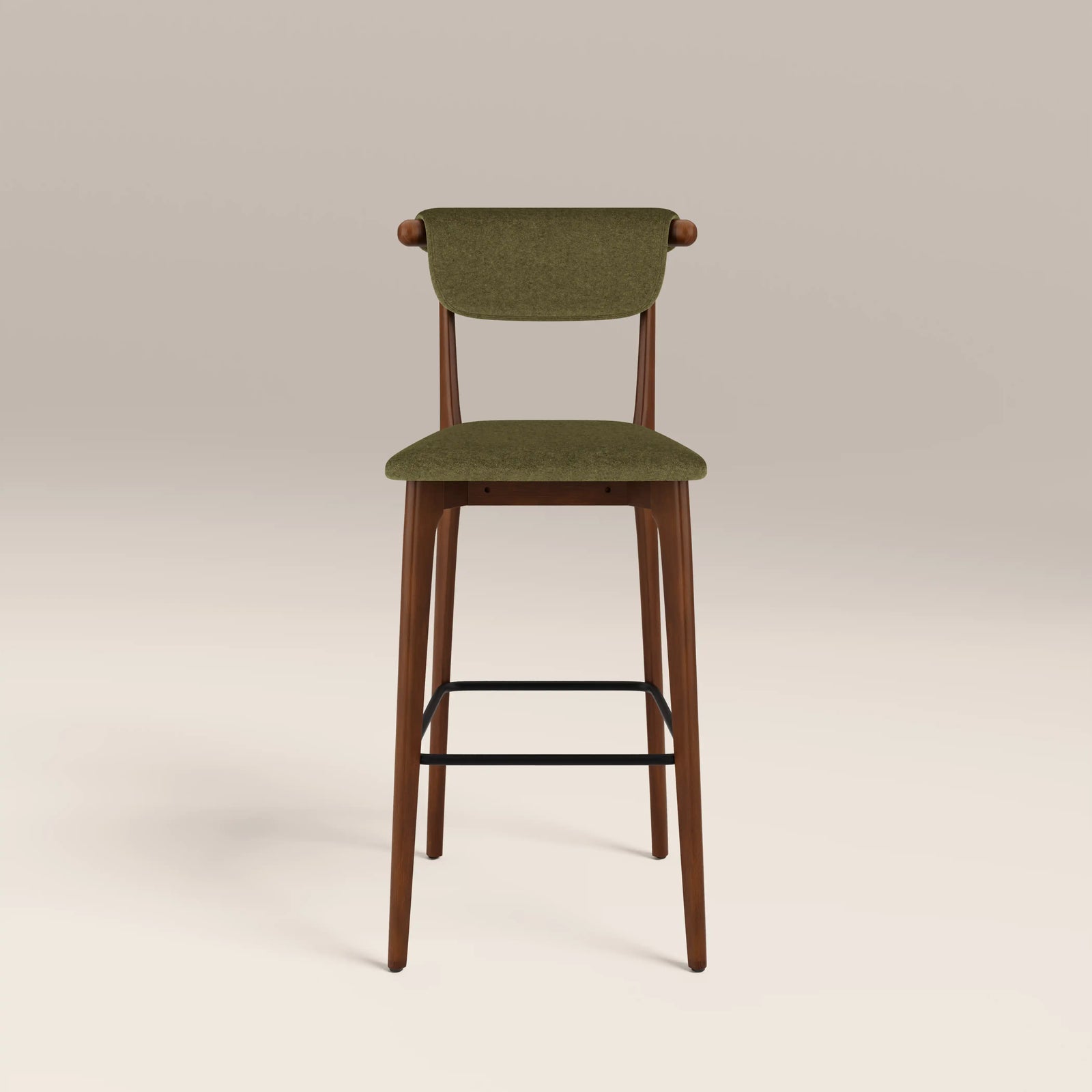 Nobu Kitchen Stool | Moss Green Sustainable Mohair Velvet & Walnut
