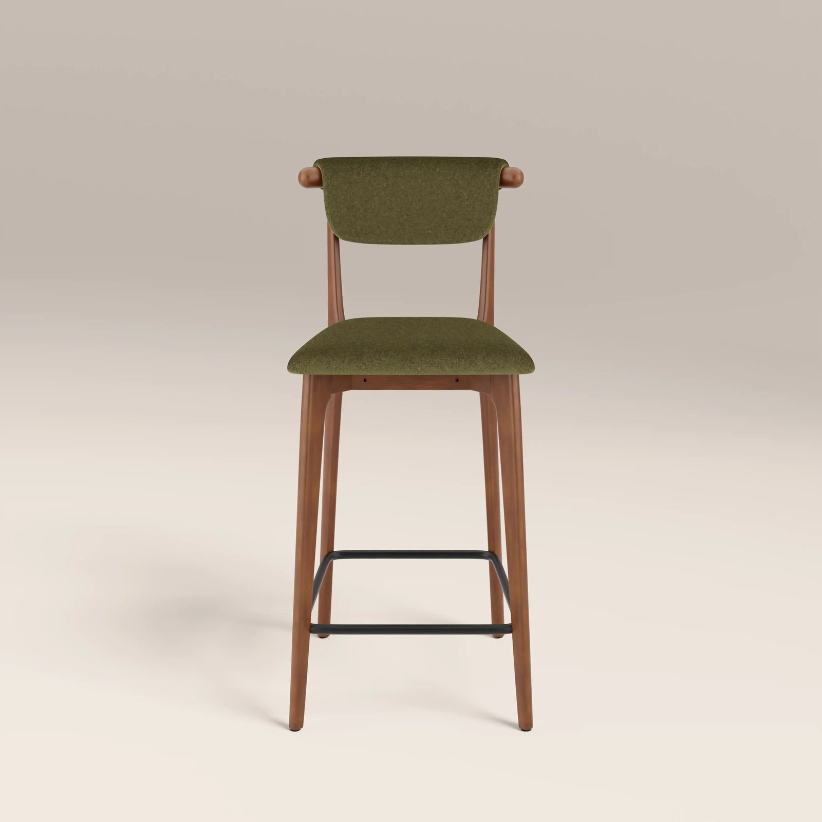 Nobu Kitchen Stool | Moss Green Sustainable Mohair Velvet & Walnut