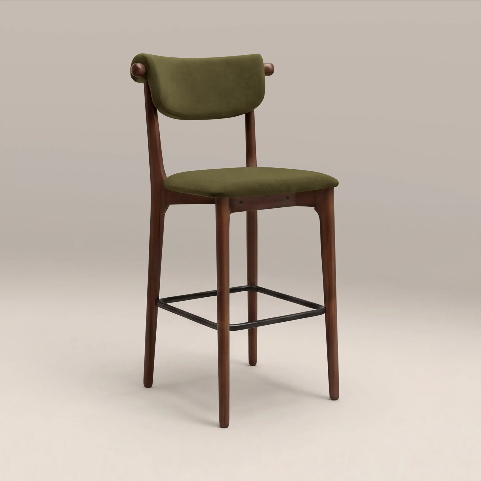 Nobu Bar Stool | Moss Green Sustainable Mohair Velvet & Walnut