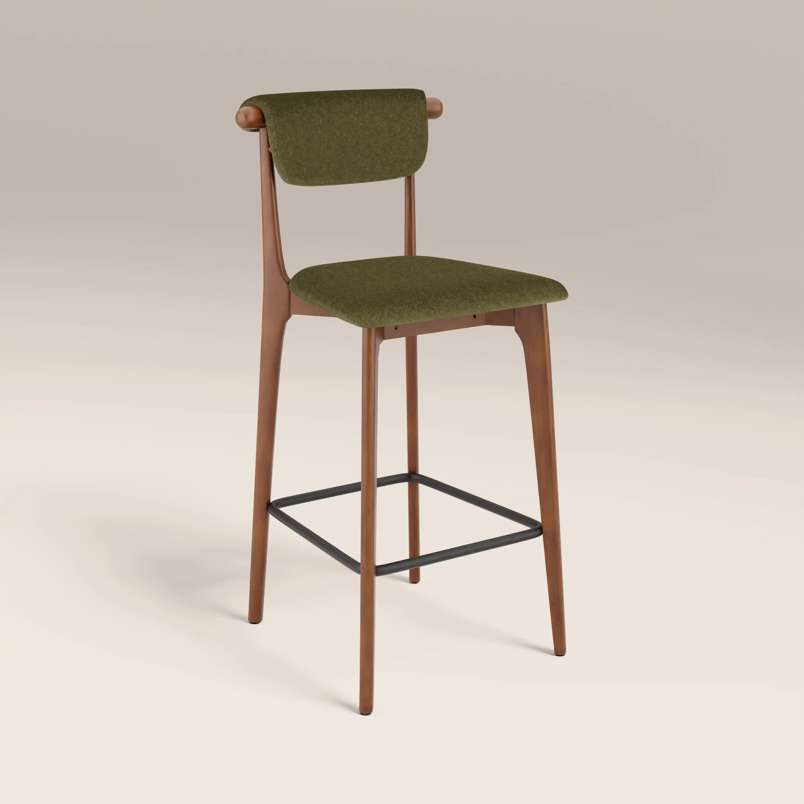 Nobu Bar Stool | Moss Green Sustainable Mohair Velvet & Walnut