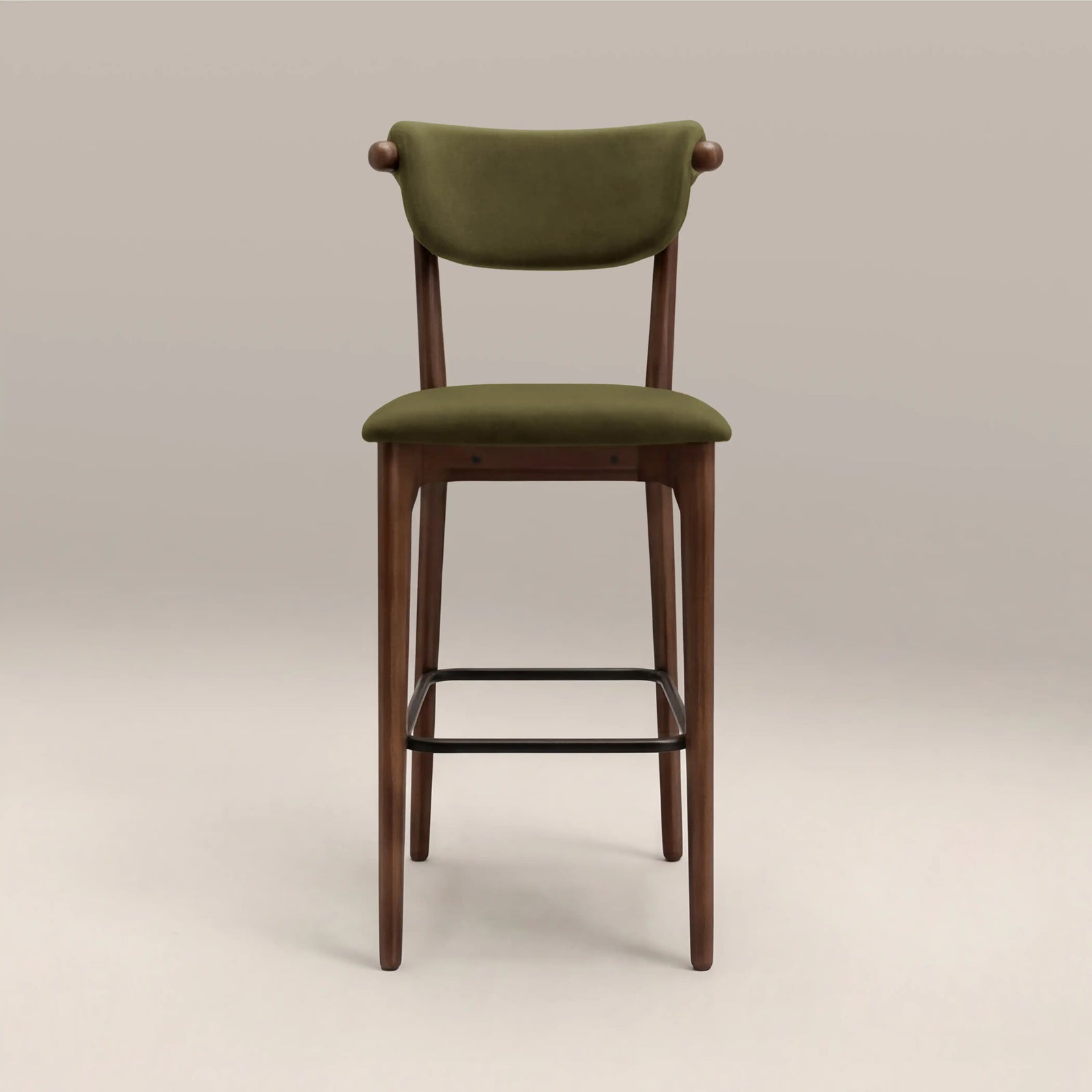 Nobu Bar Stool | Moss Green Sustainable Mohair Velvet & Walnut