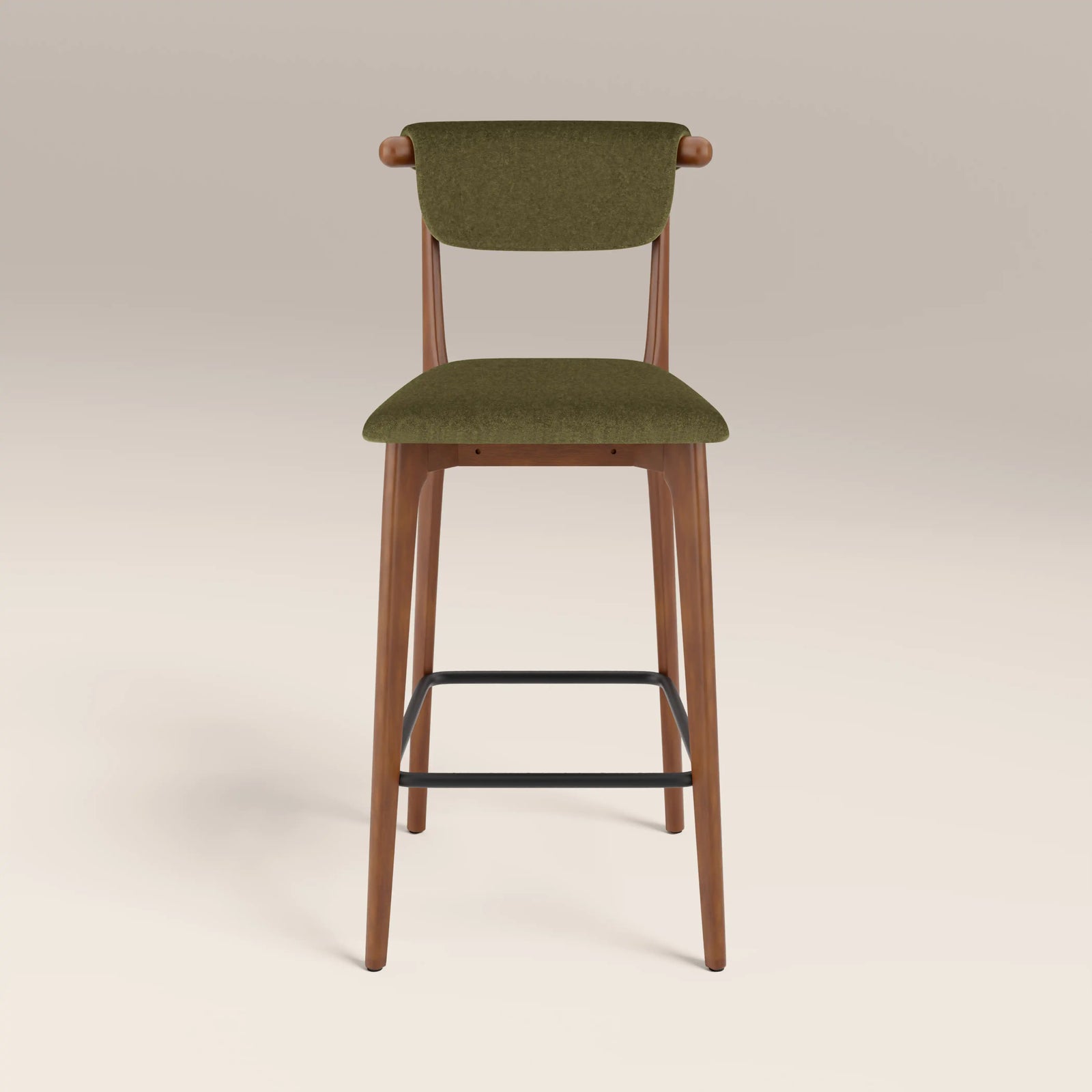 Nobu Bar Stool | Moss Green Sustainable Mohair Velvet & Walnut