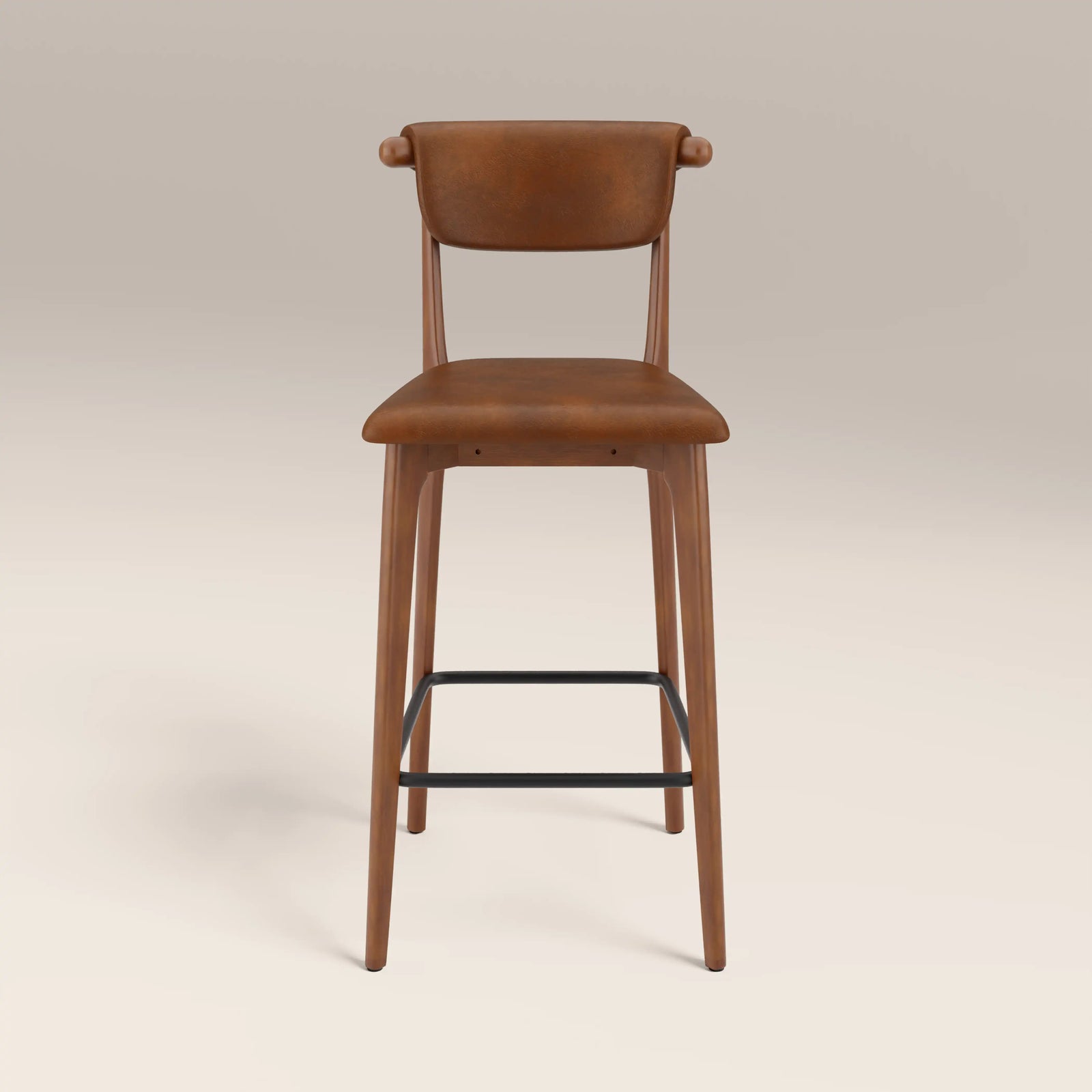 Nobu Bar Stool | Vintage Tan Faux Leather & Walnut