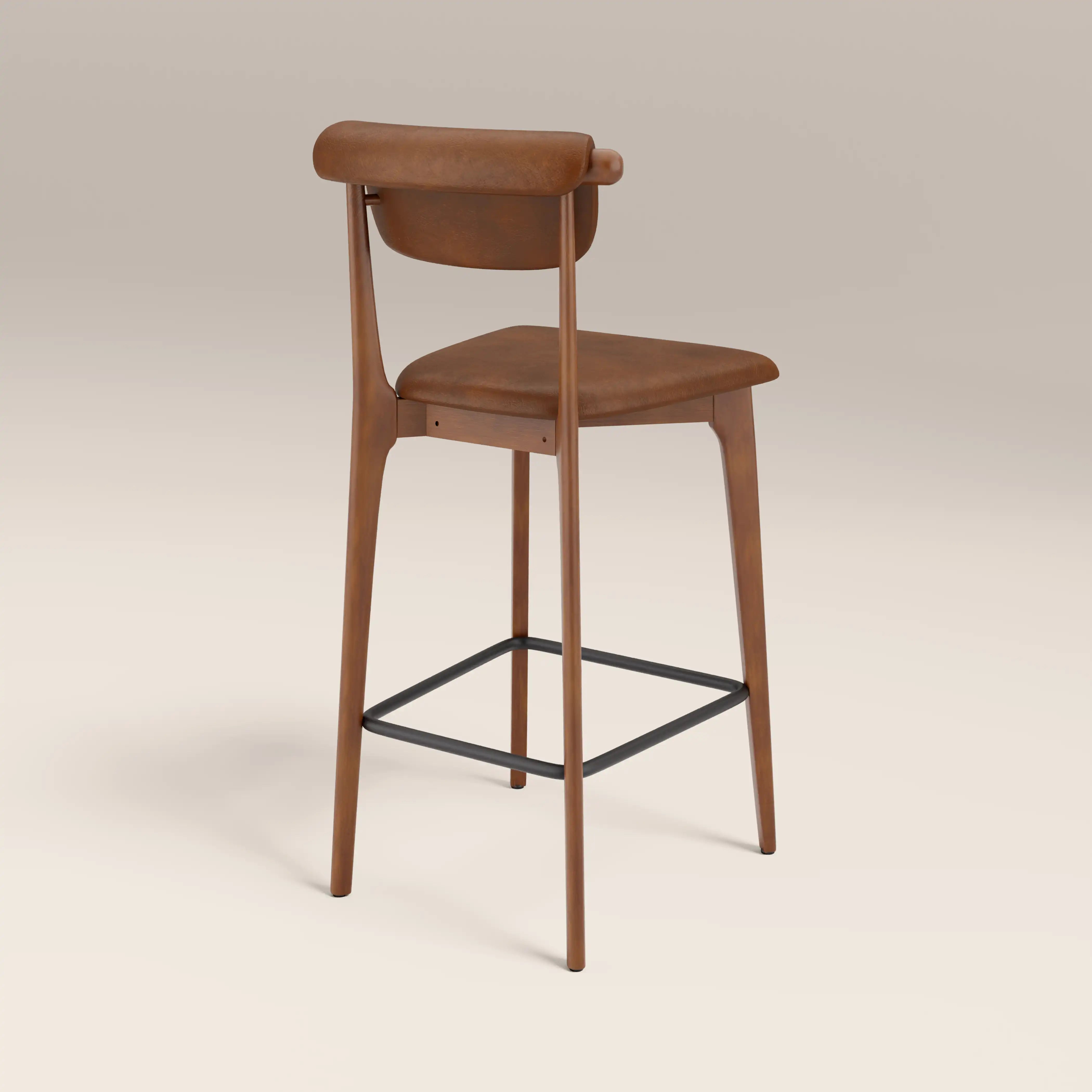 Nobu Bar Stool, Vintage Tan Faux Leather & Walnut | Cult Furniture
