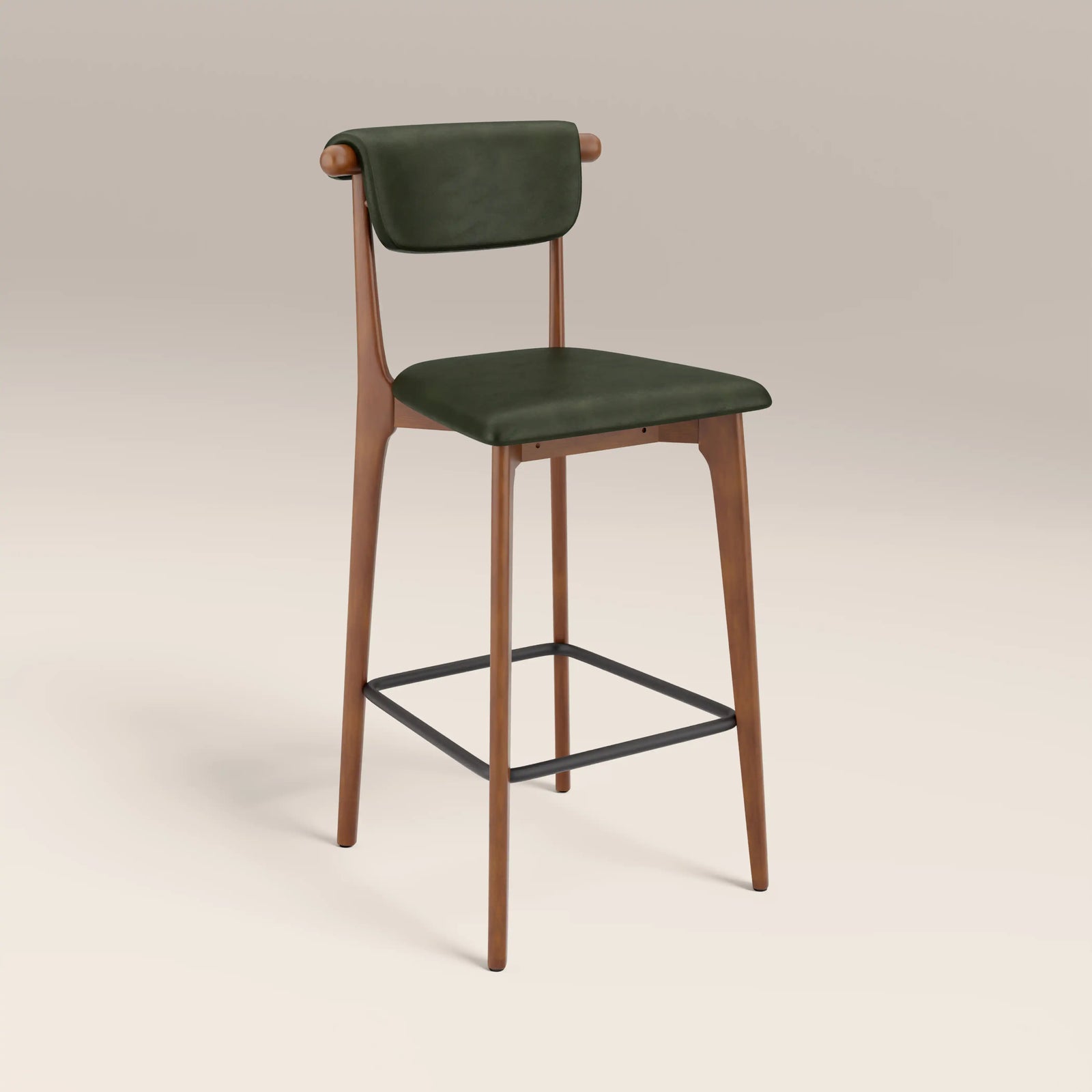 Nobu Bar Stool | Vintage Green Faux Leather & Walnut