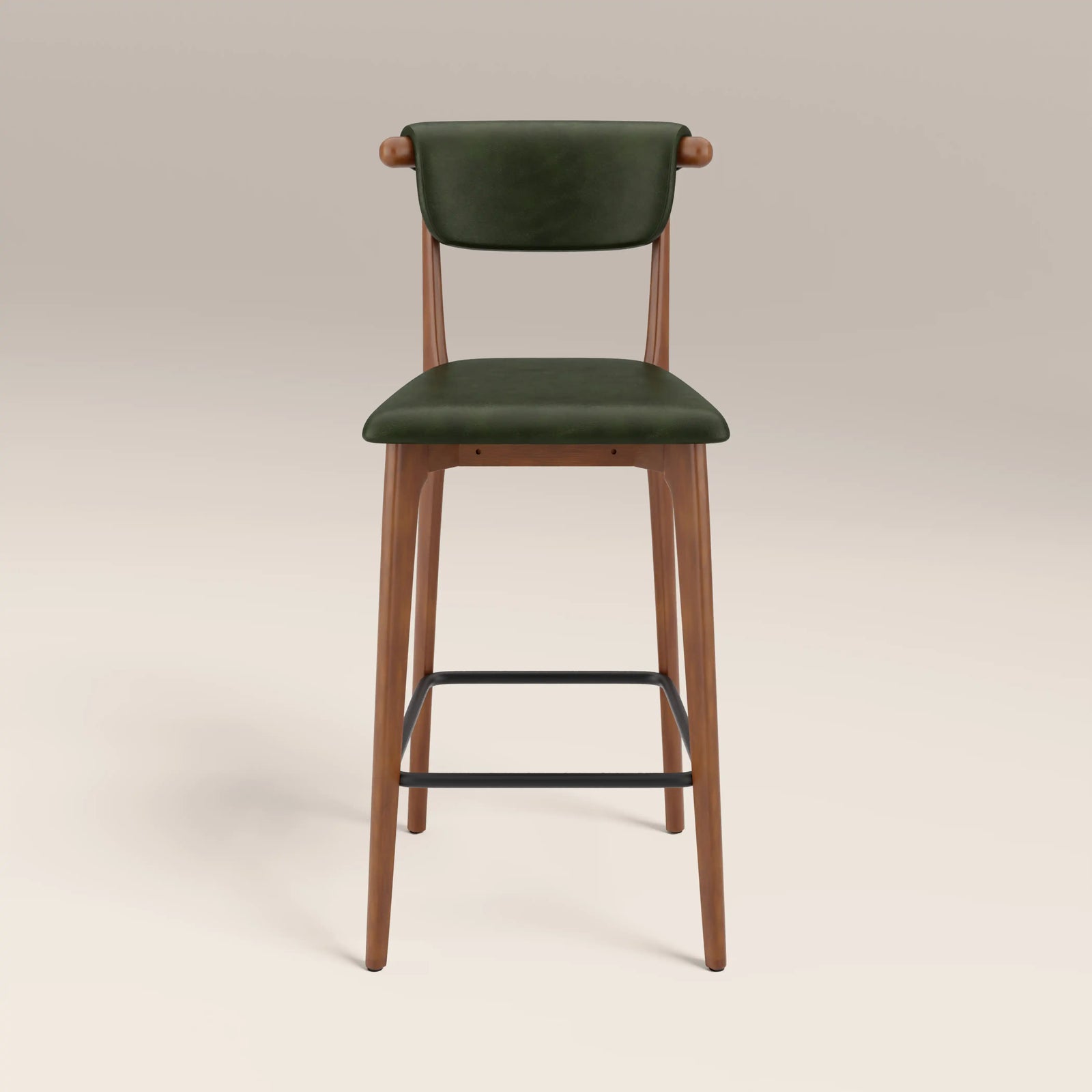Nobu Bar Stool | Vintage Green Faux Leather & Walnut