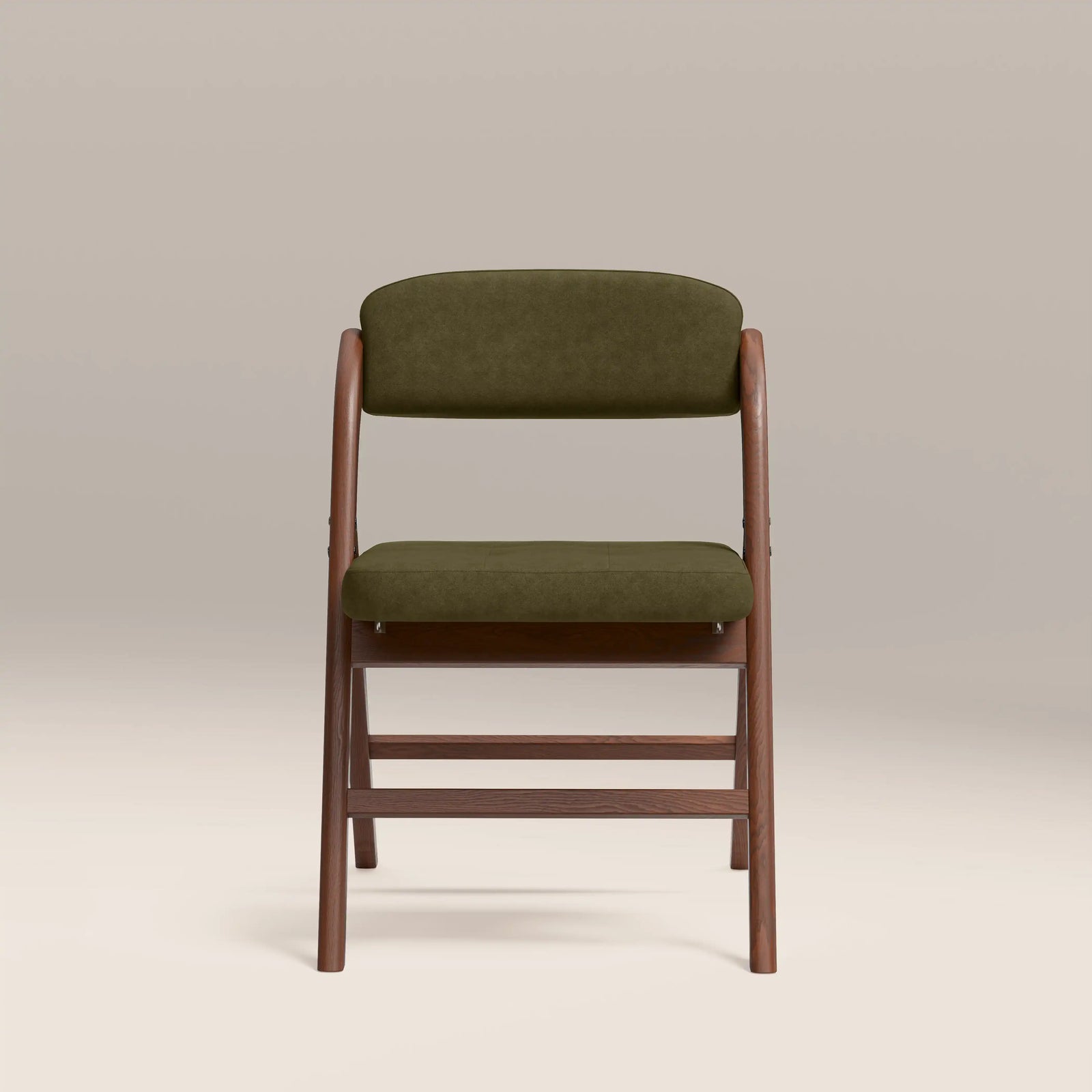 Nomad Folding Dining Chair | Moss Green Sustainable Mohair Velvet & Walnut