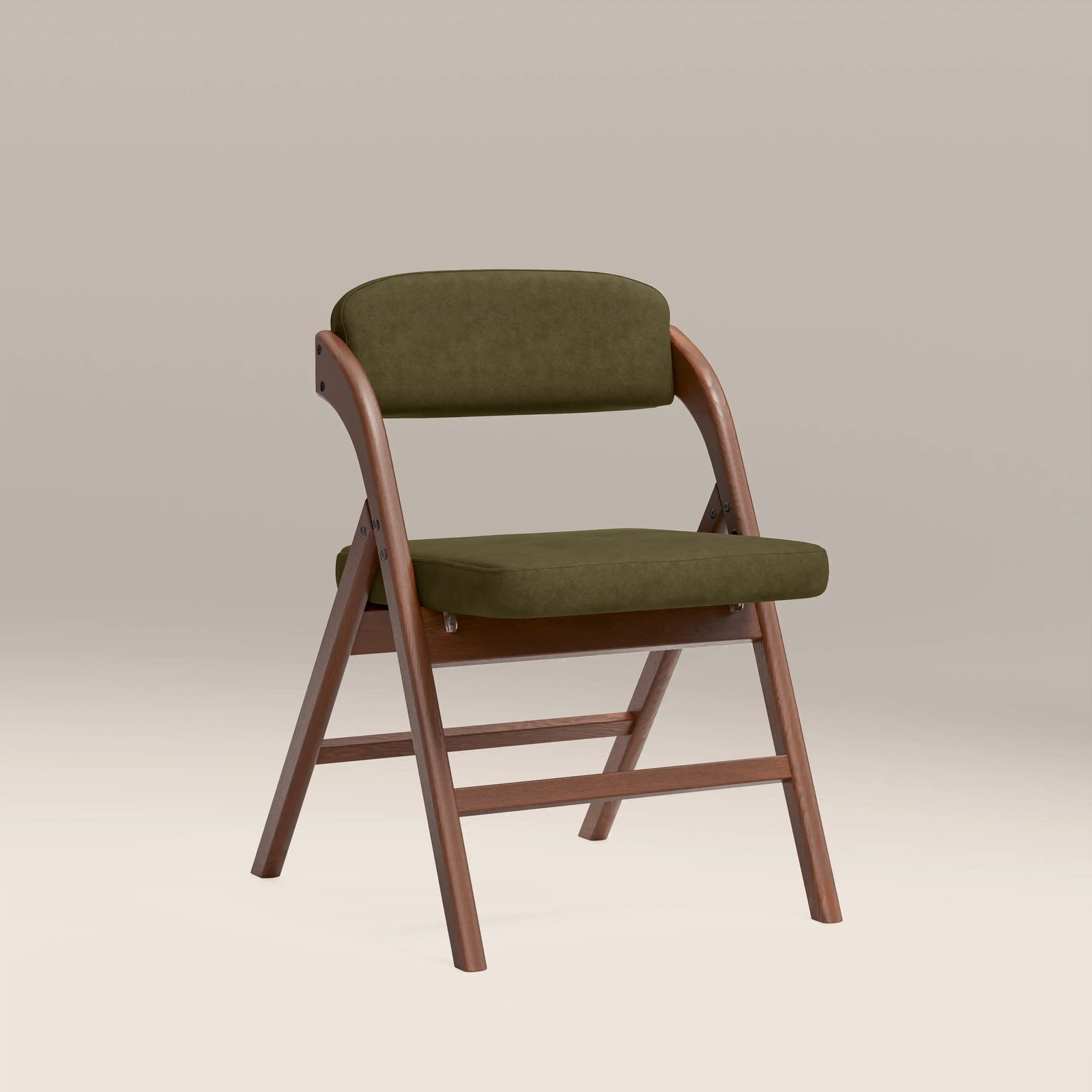 Nomad Folding Dining Chair | Moss Green Sustainable Mohair Velvet & Walnut