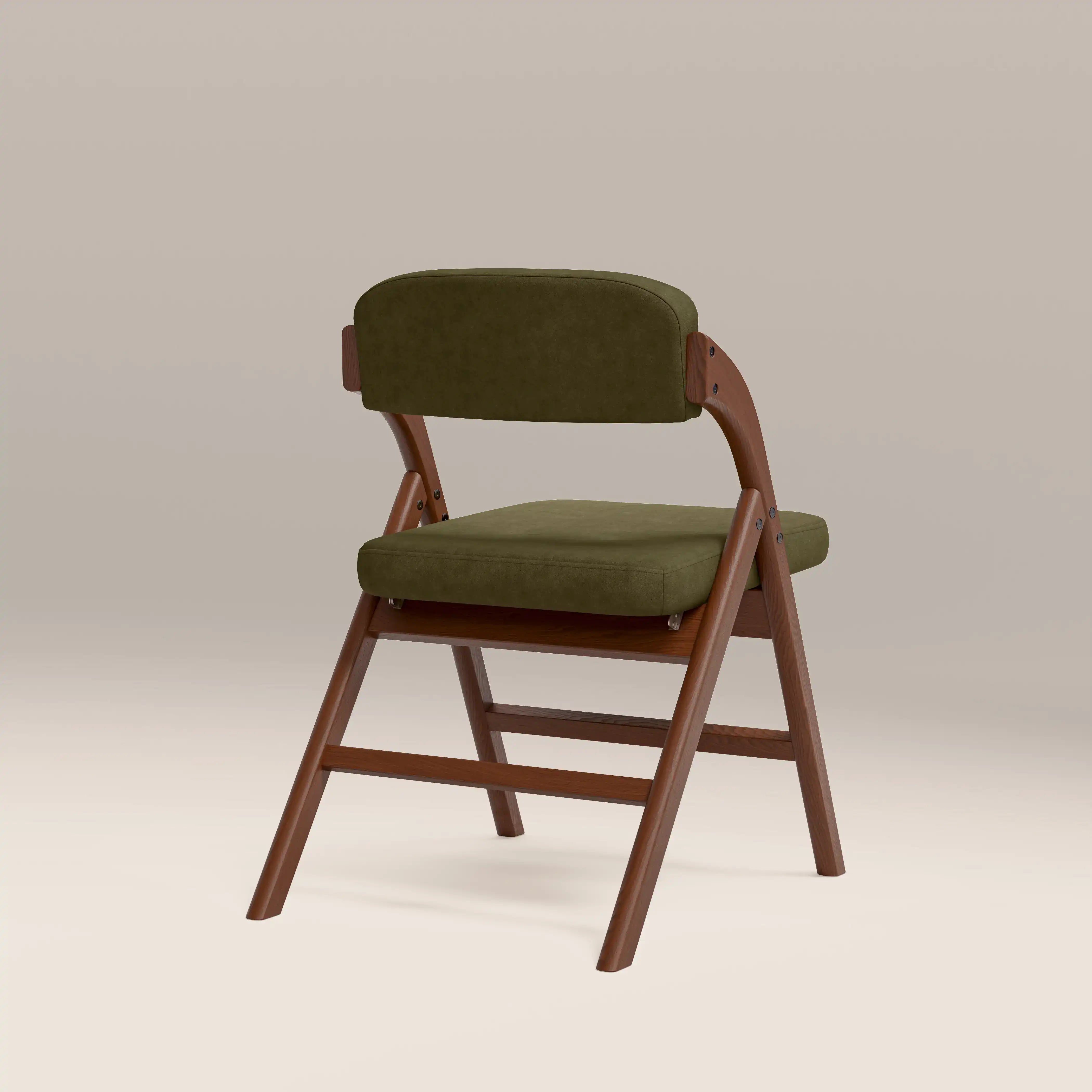 Nomad Folding Dining Chair, Moss Green Sustainable Mohair Velvet