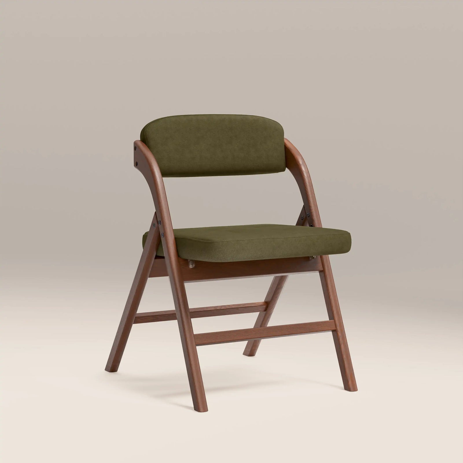 Nomad Folding Dining Chair | Moss Green Sustainable Mohair Velvet & Walnut
