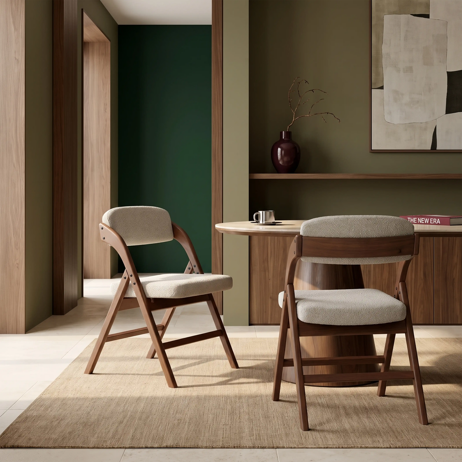 Nomad Folding Wooden Dining Chair | Speckled Stone Sustainable Boucle & Walnut