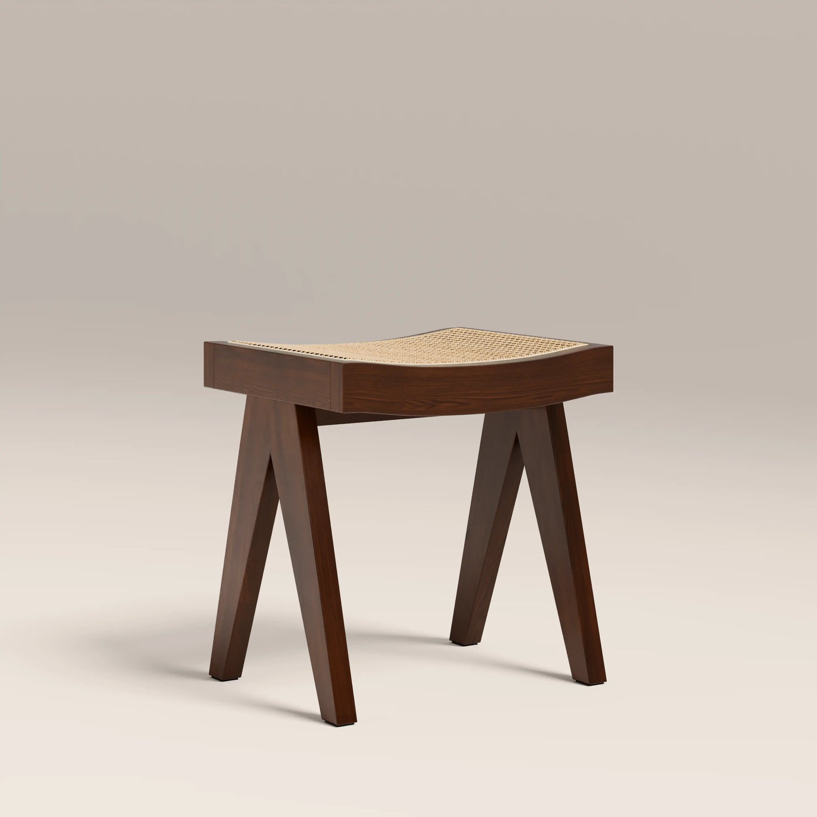 Cary Wooden Low Stool | Natural Weave & Walnut
