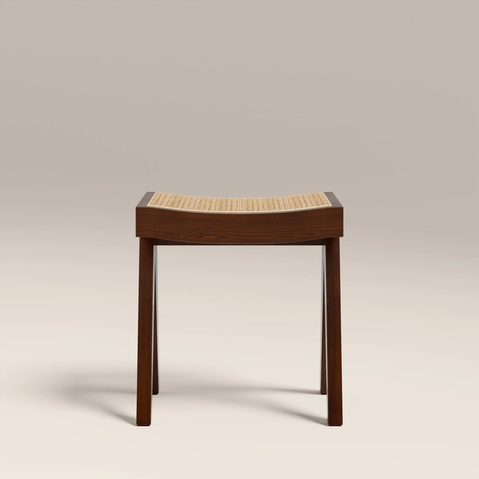 Cary Wooden Low Stool | Natural Weave & Walnut