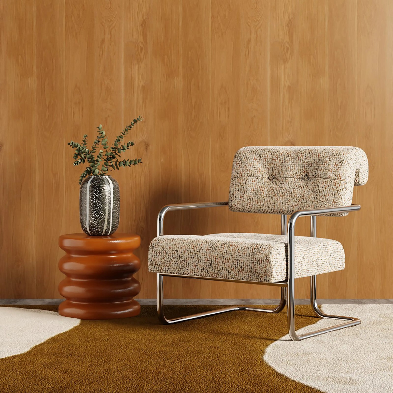 Paddington Accent Chair | Speckled Nougat Boucle & Chrome