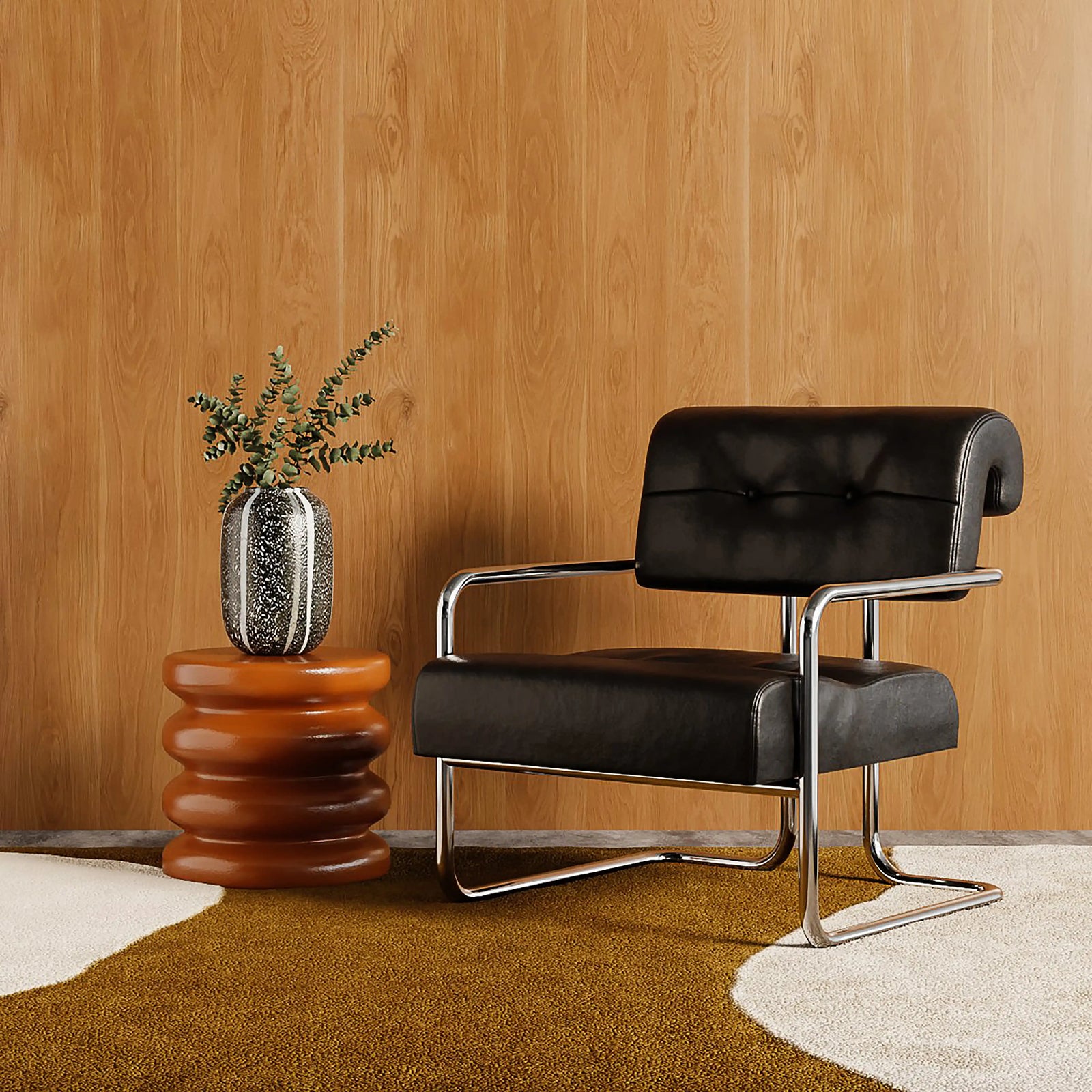 Paddington Accent Chair | Black Leather & Chrome