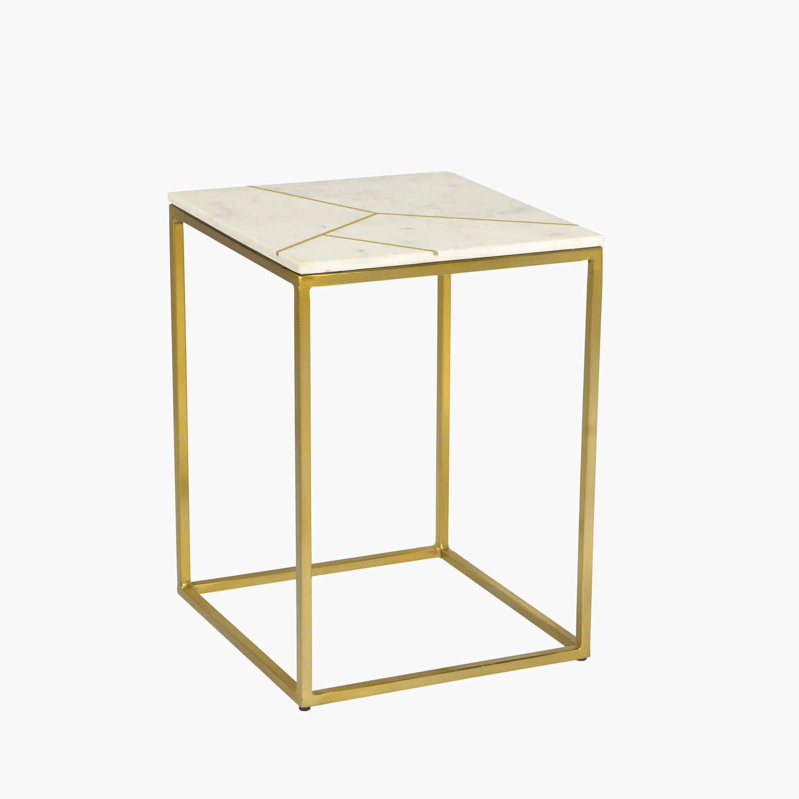 Fontana Rectangle Side Table | White Marble & Brass