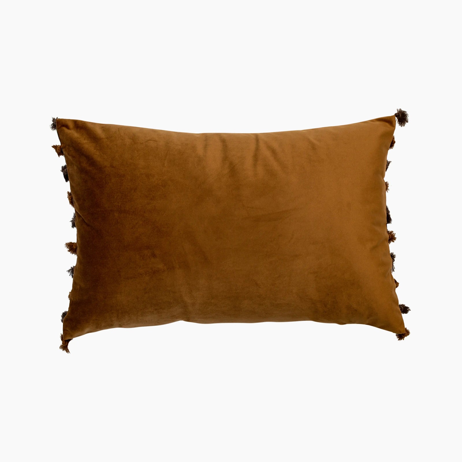 Retro Fringed Rectangle Velvet Cushion | Coffee Brown & Tan