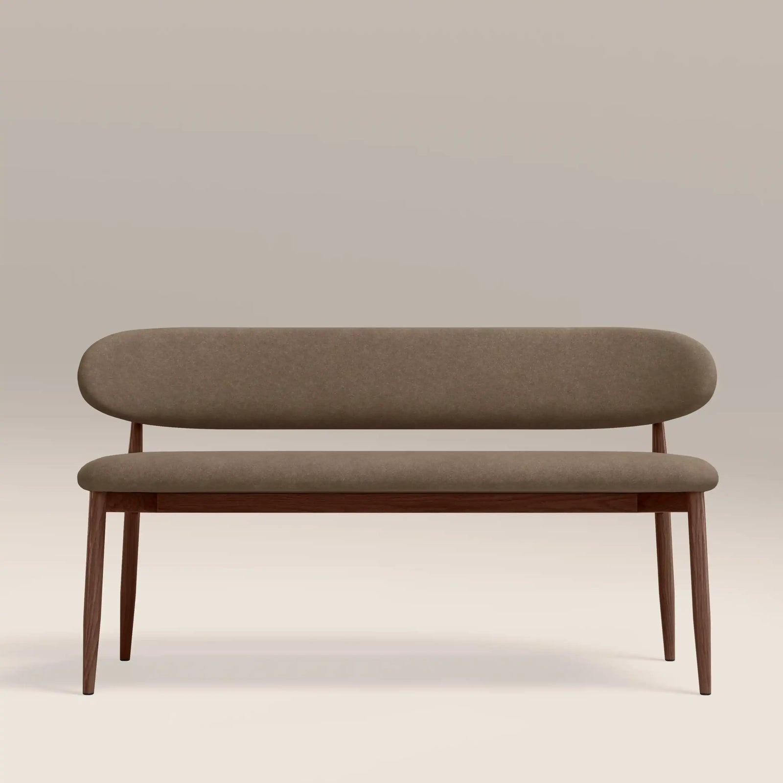 Halston 3 Seater Dining Bench | Truffle Brown Sustainable Mohair Velvet & Walnut