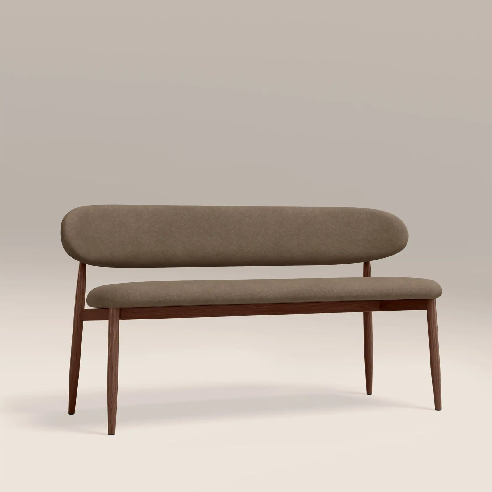 Halston 3 Seater Dining Bench | Truffle Brown Sustainable Mohair Velvet & Walnut