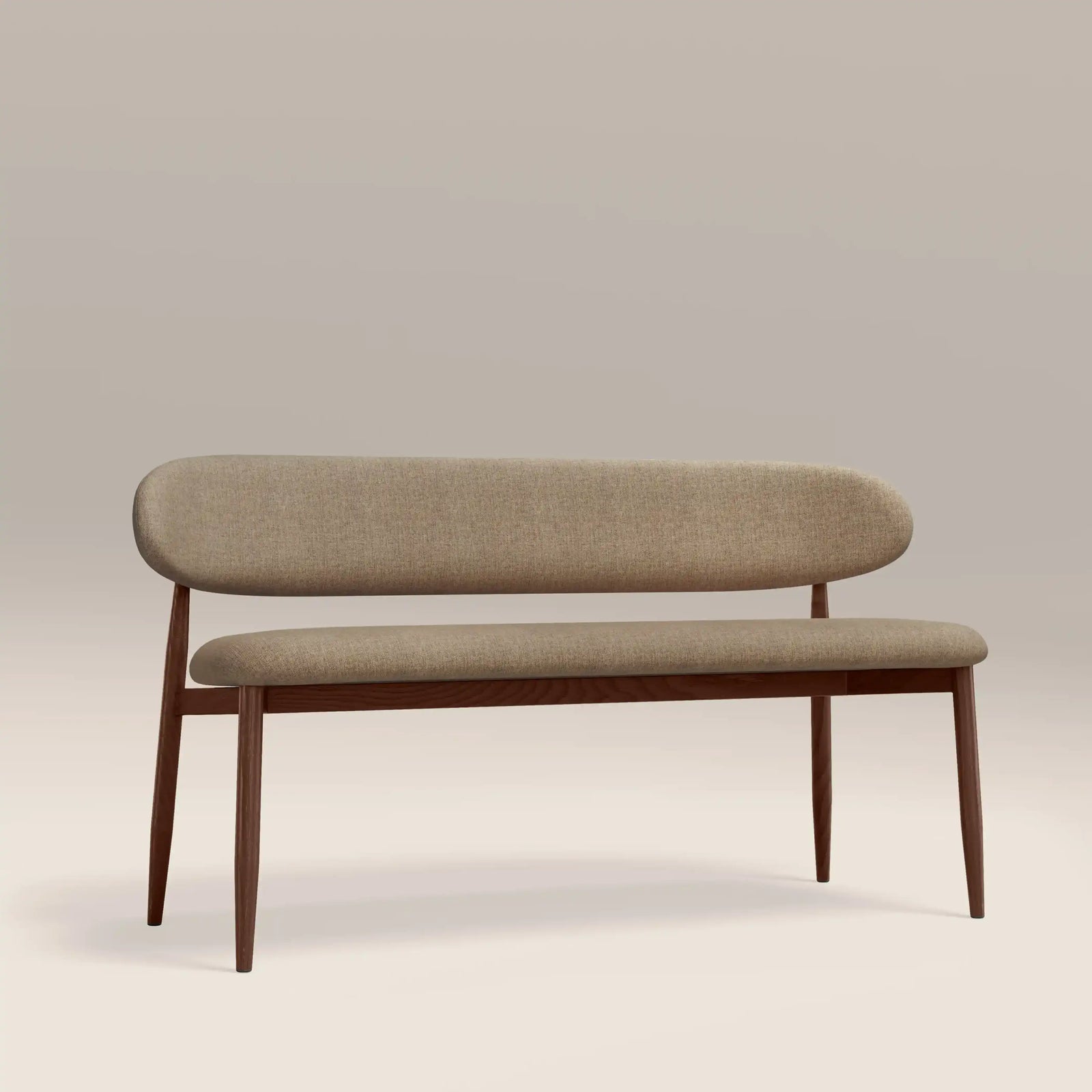 Halston 3 Seater Dining Bench | Latte Sustainable Fabric & Walnut