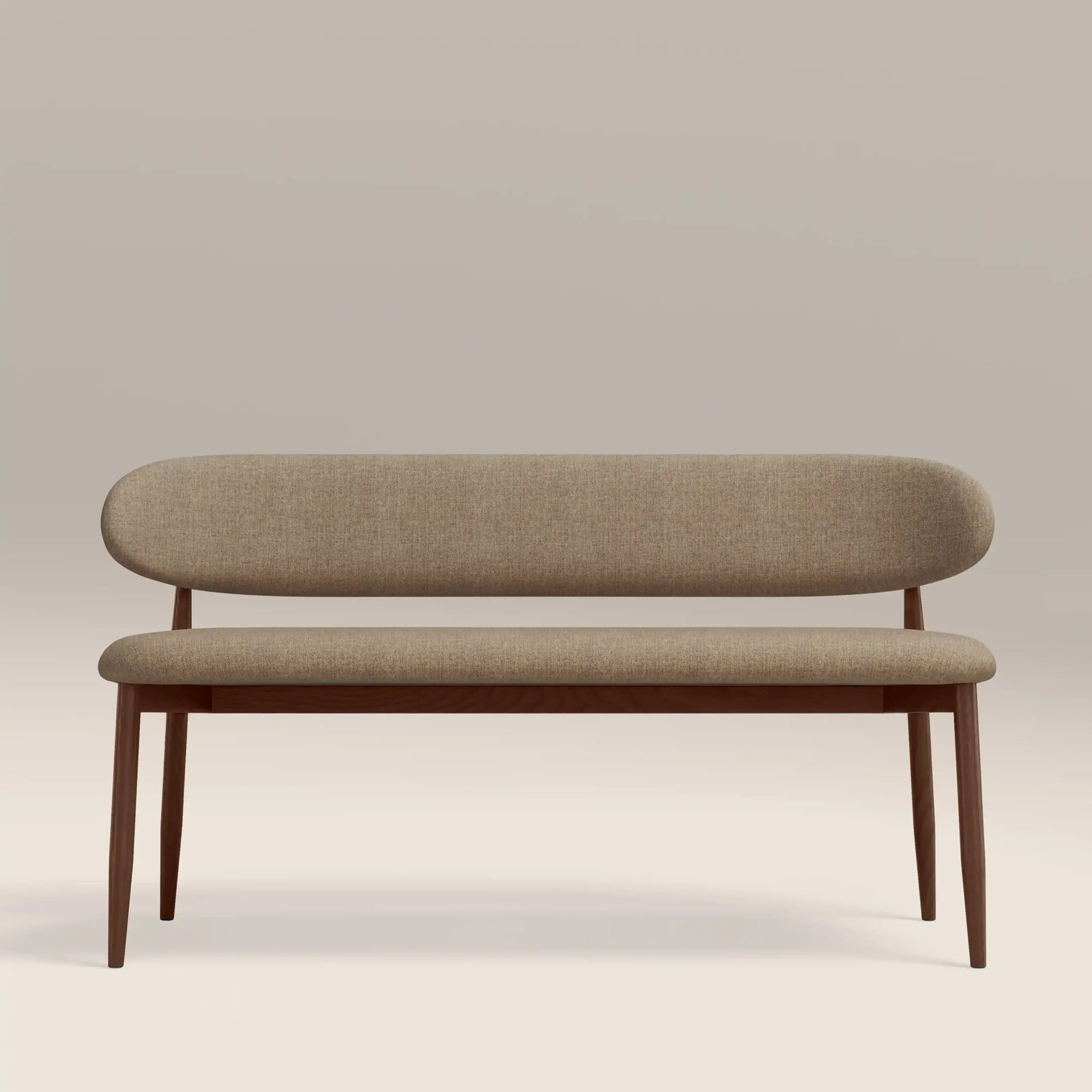 Halston 3 Seater Dining Bench | Latte Sustainable Fabric & Walnut