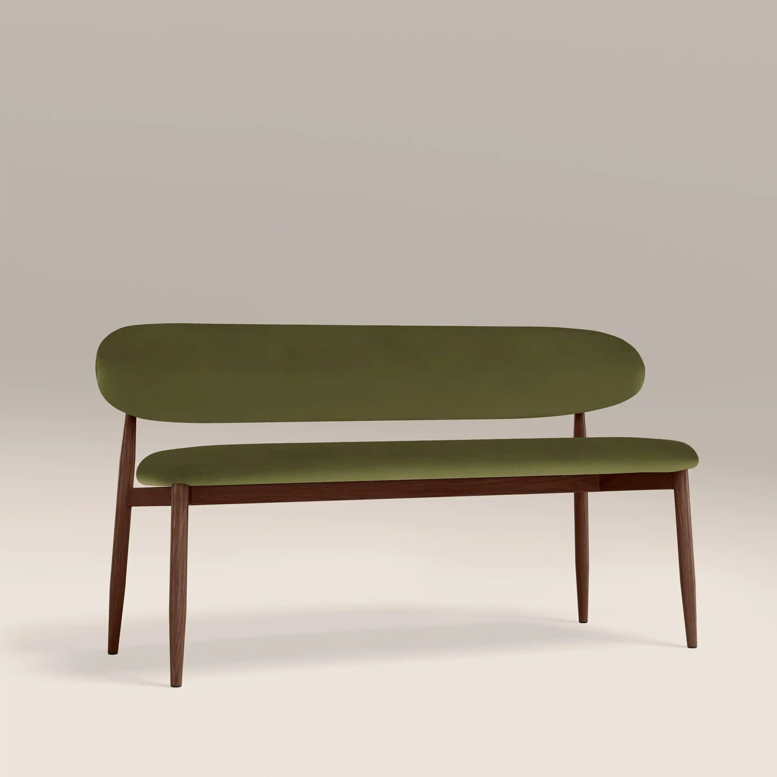 Halston 3 Seater Dining Bench | Olive Green Sustainable Velvet & Walnut