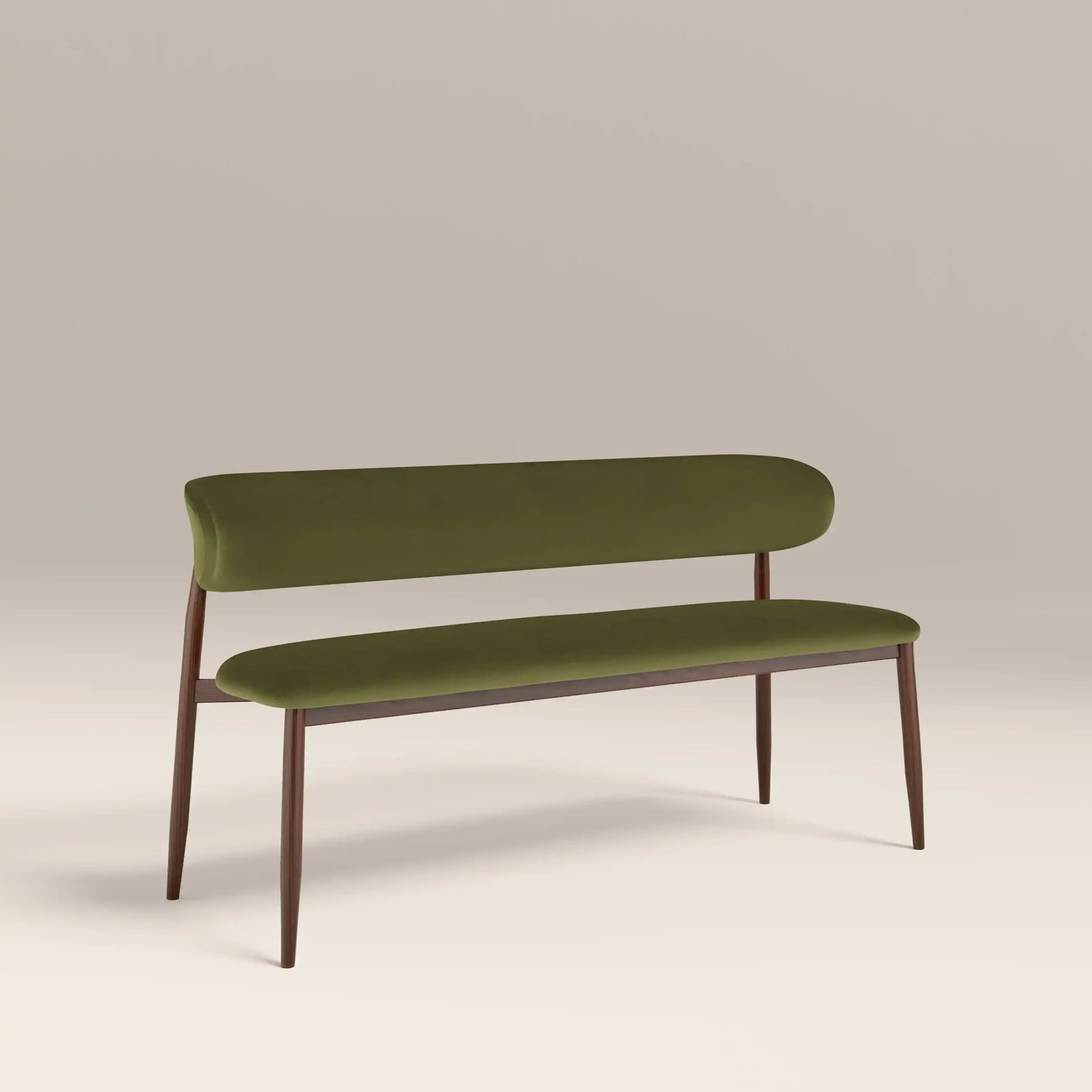Halston 3 Seater Dining Bench | Olive Green Sustainable Velvet & Walnut