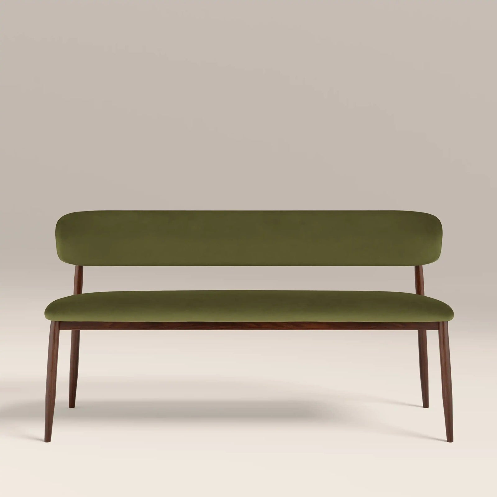 Halston 3 Seater Dining Bench | Olive Green Sustainable Velvet & Walnut