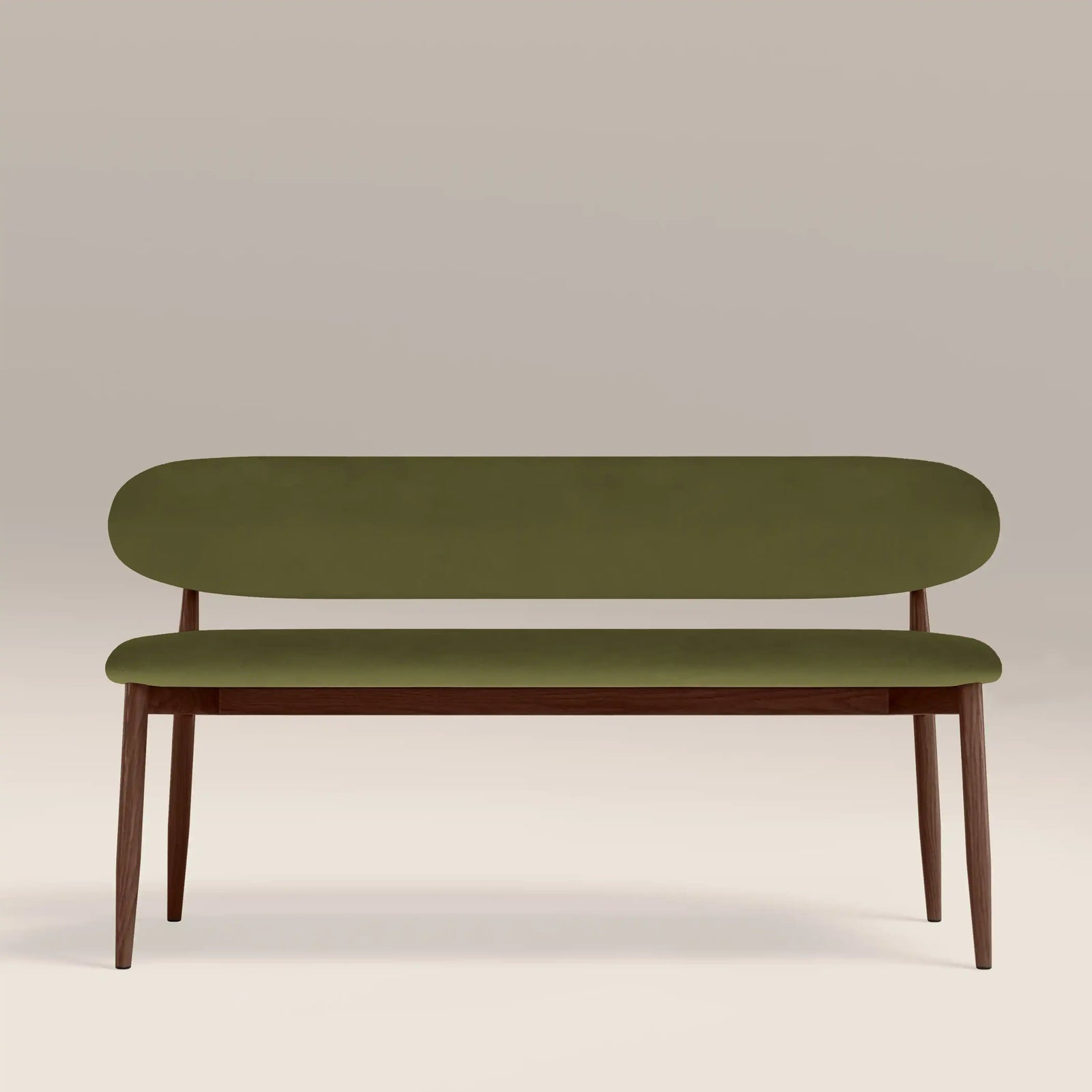 Halston 3 Seater Dining Bench | Olive Green Sustainable Velvet & Walnut