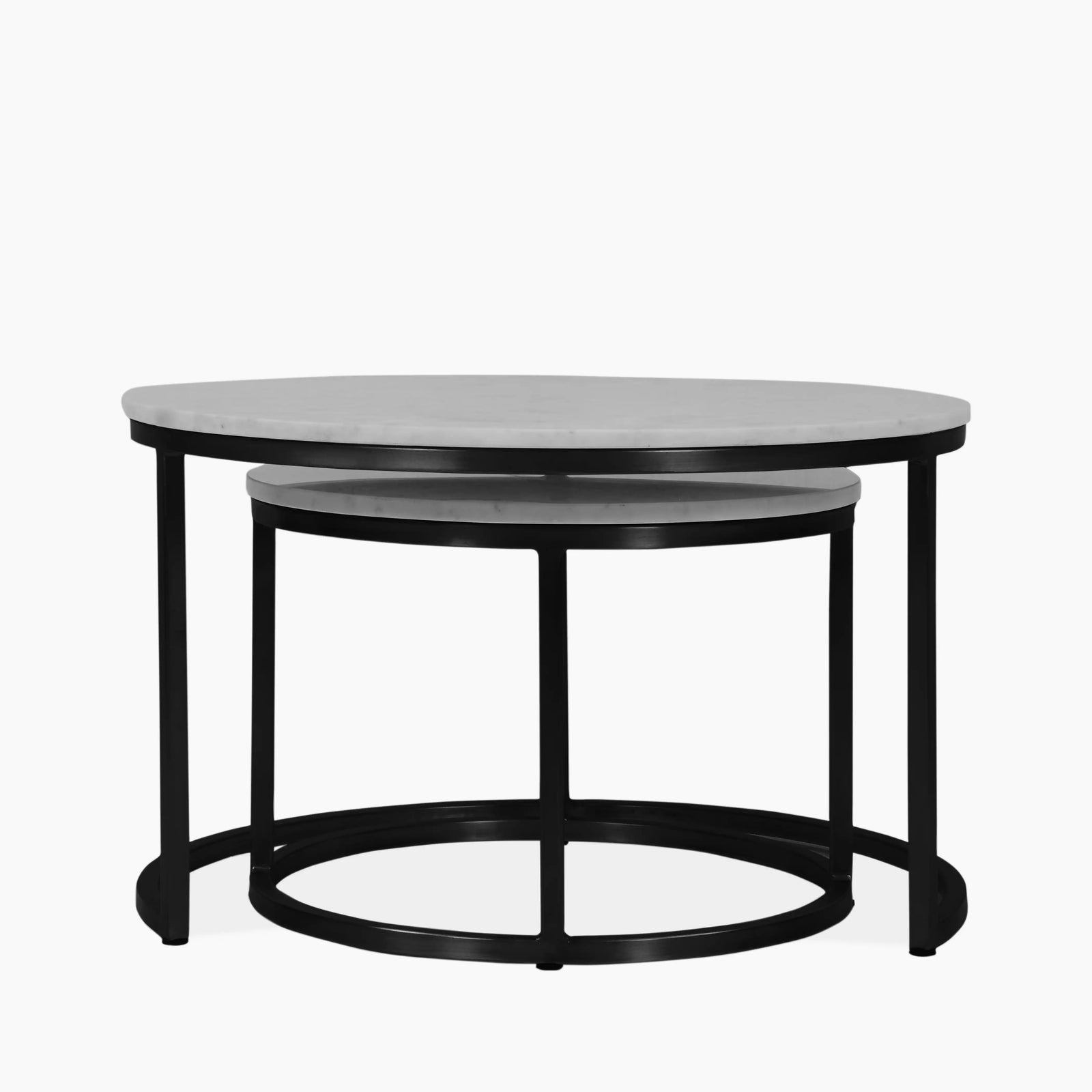 Madison Set Of 2 Round Nesting Coffee Tables | White Marble & Brass