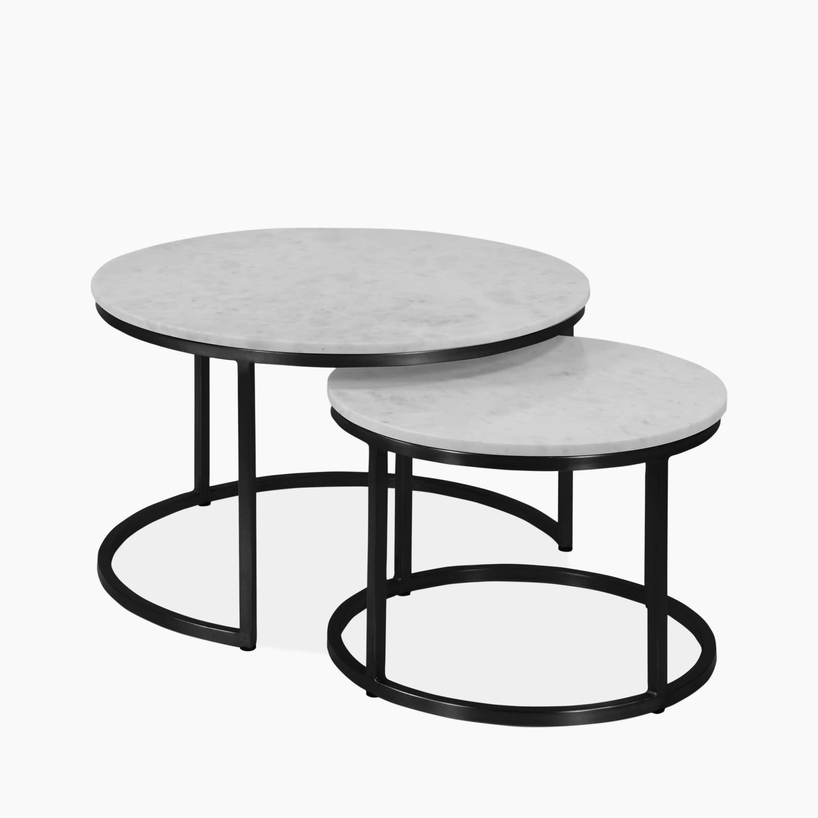Madison Set Of 2 Round Nesting Coffee Tables | White Marble & Brass