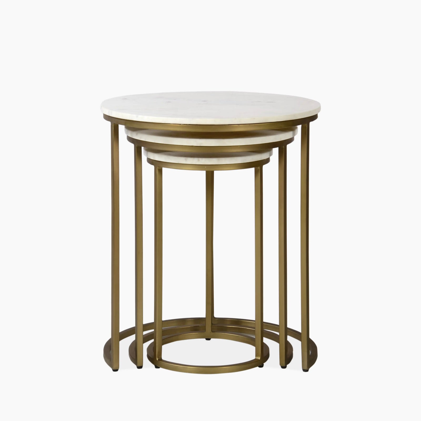 Madison Set Of 3 Round Nesting Side Tables | White Marble & Brass