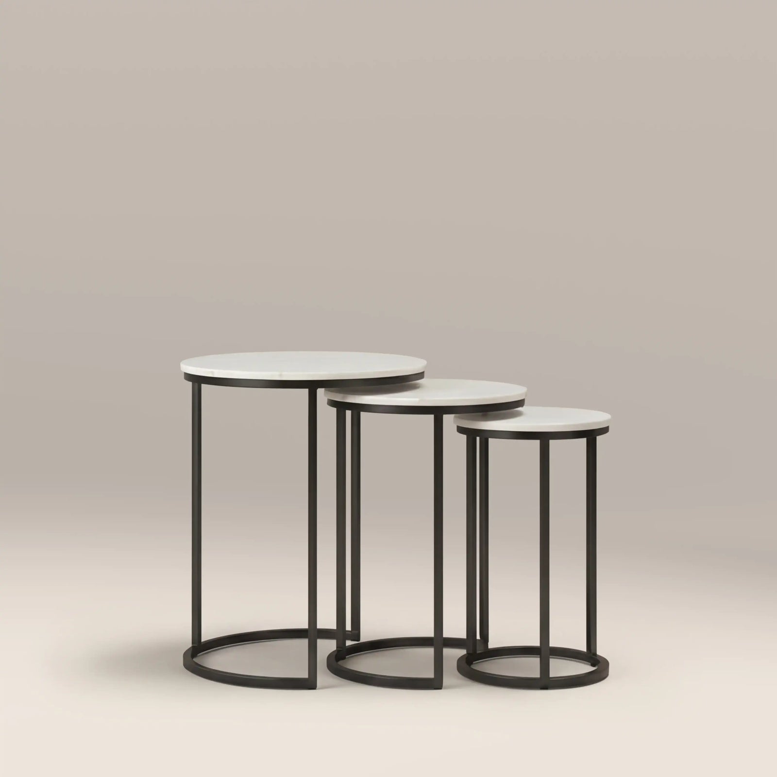 Madison Set of 3 Round Nesting Side Tables | Grey Marble & Black