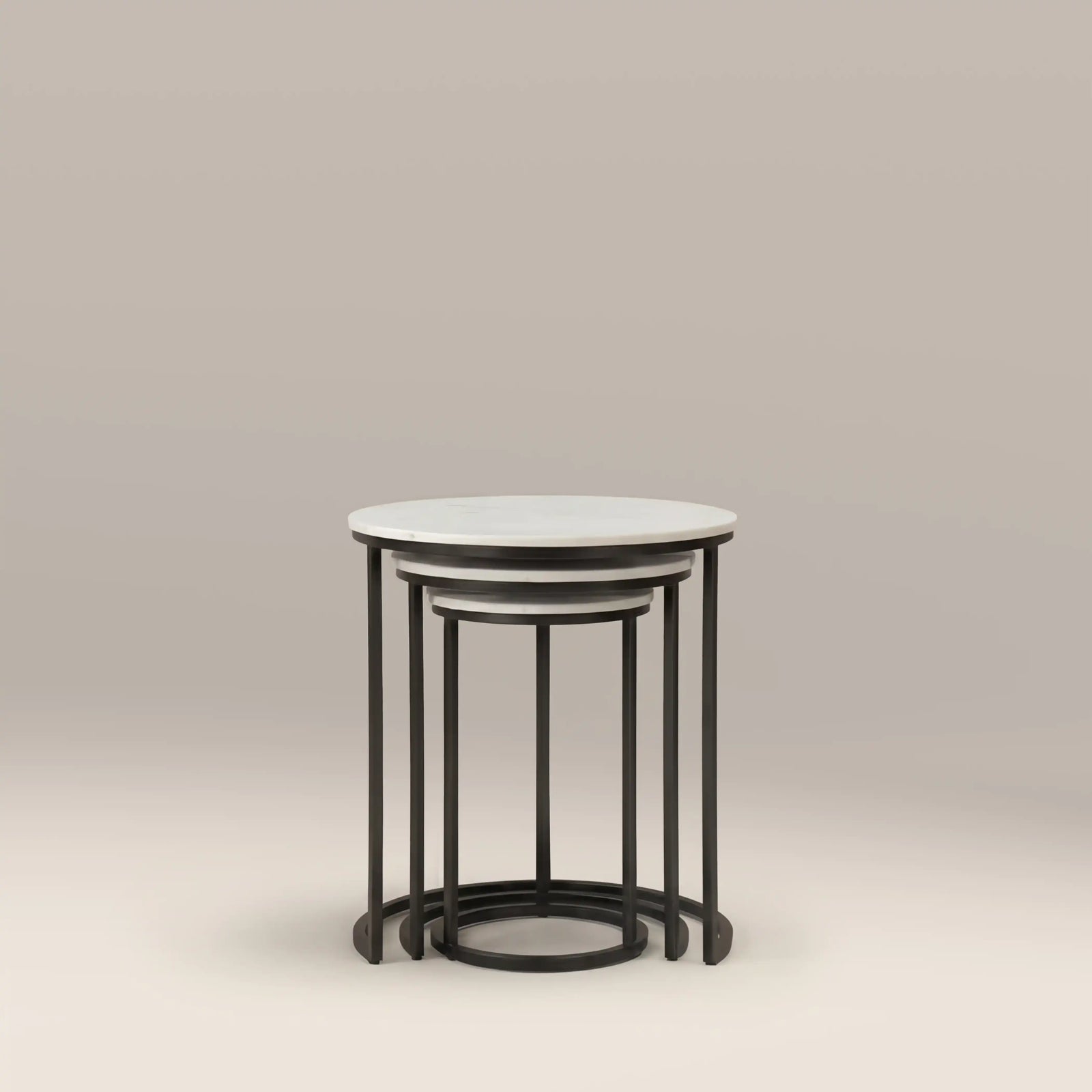 Madison Set of 3 Round Nesting Side Tables | Grey Marble & Black
