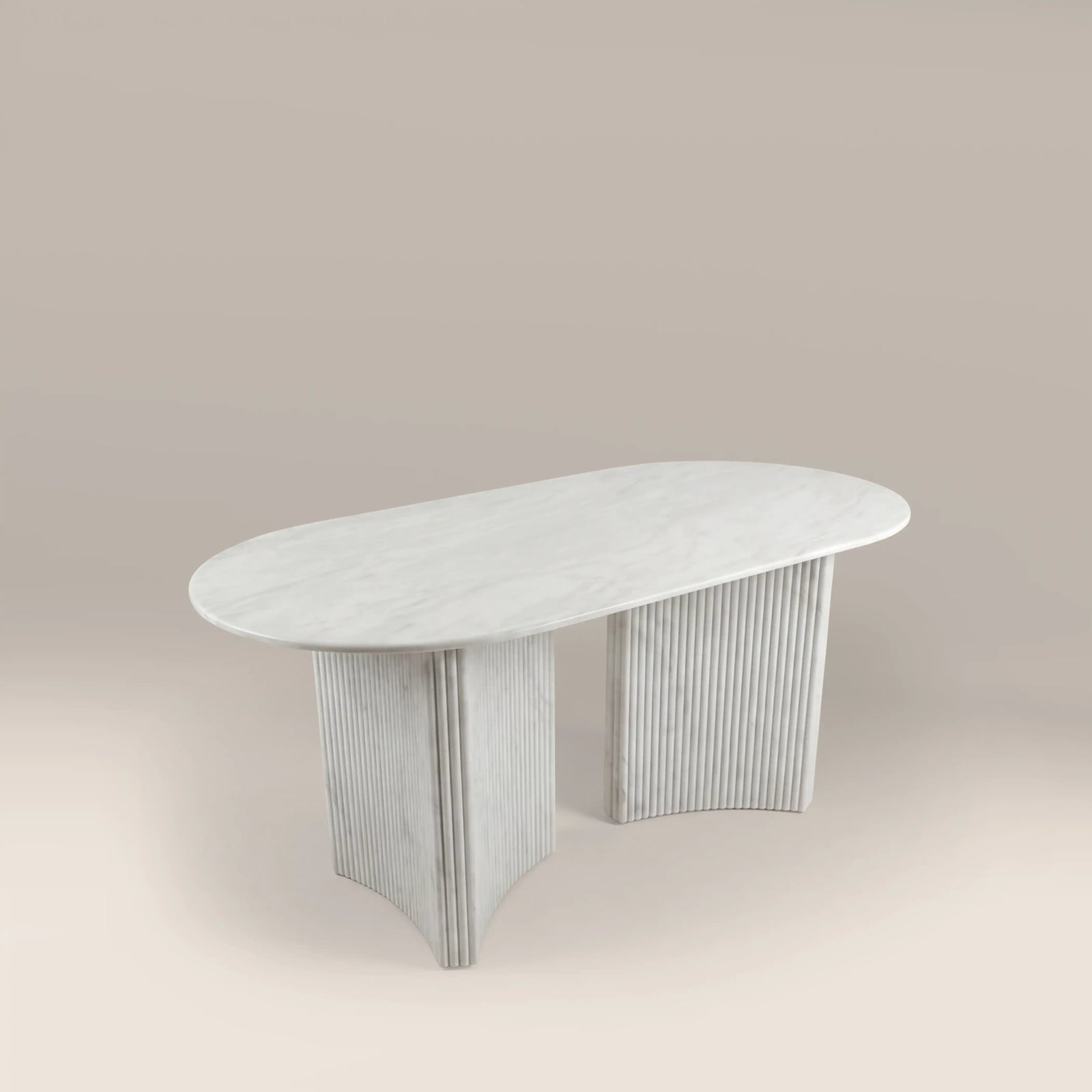 Jace 6 Seat Oval Dining Table | White Carrara Honed Marble Effect Stone